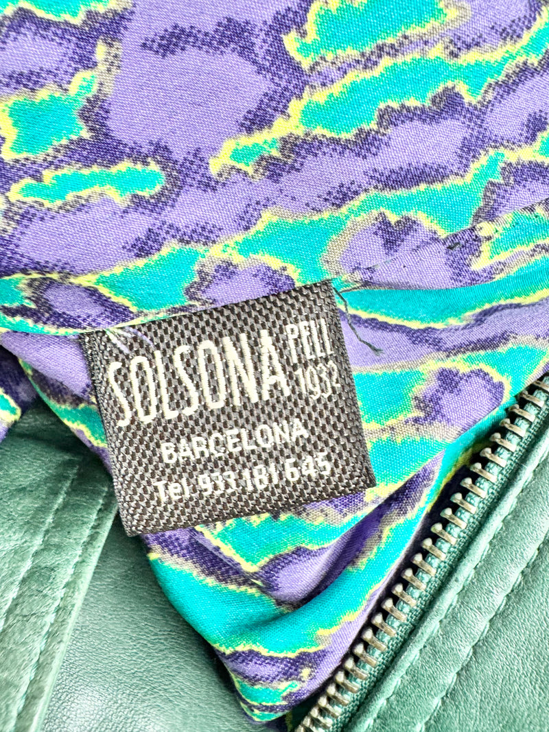 Solsona Green Leather Snakeprint Lined Leather Jacket - AU12