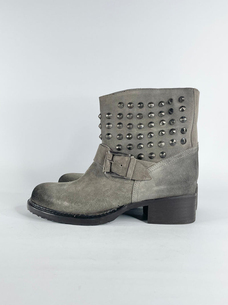 Lola Cruz Charcoal Suede Studded Ankle Boots - EU38