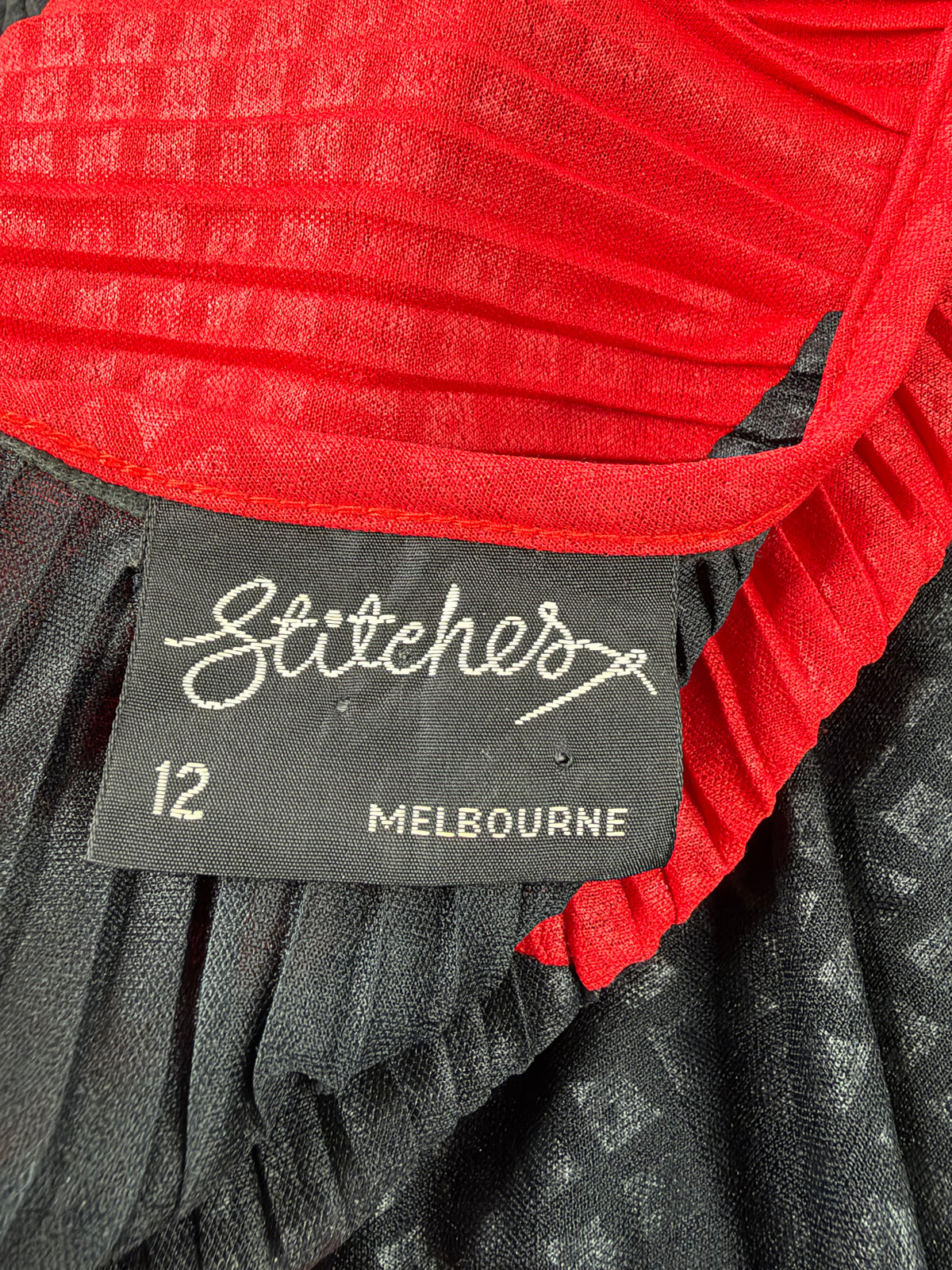 Vintage Stitches Red & Black Pleated Dress - AU12