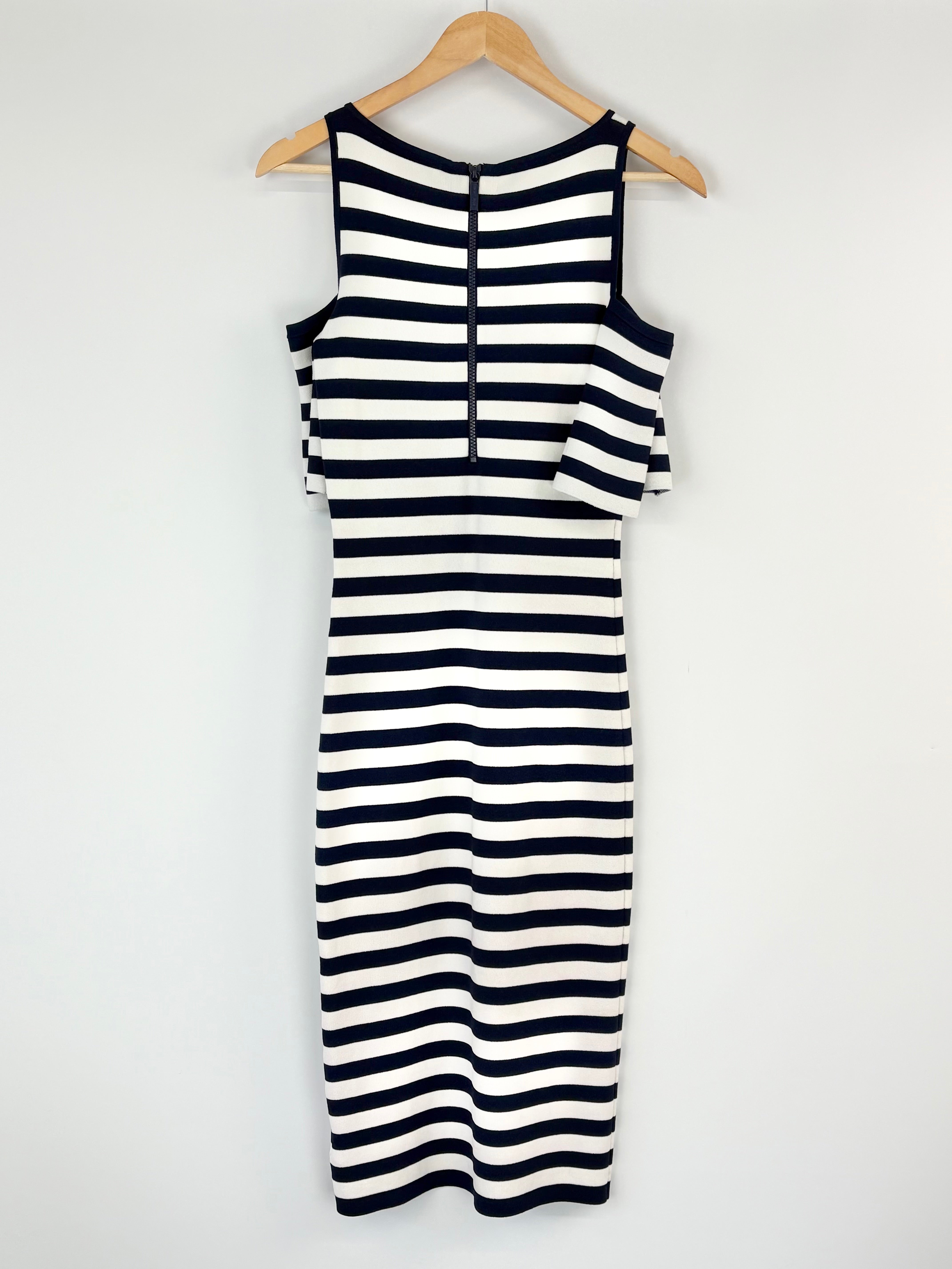 Michael by Michael Kors Navy & White Striped Off-Shoulder Fitted Dress - AU6/8