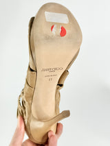 Jimmy Choo 'Ember' Snakeskin & Beige Stiletto Peep Toes - EU41