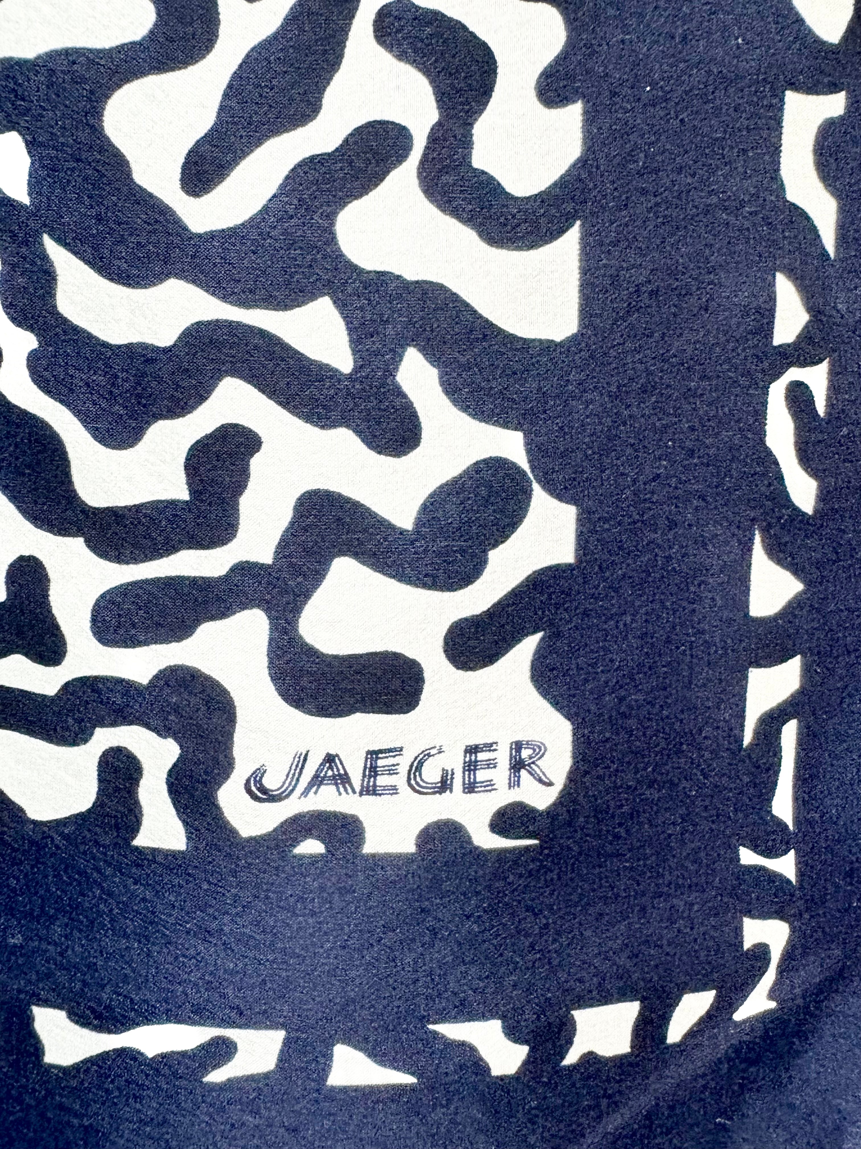 Vintage Jaeger Blackest Blue Abstract Patterned Silk Scarf