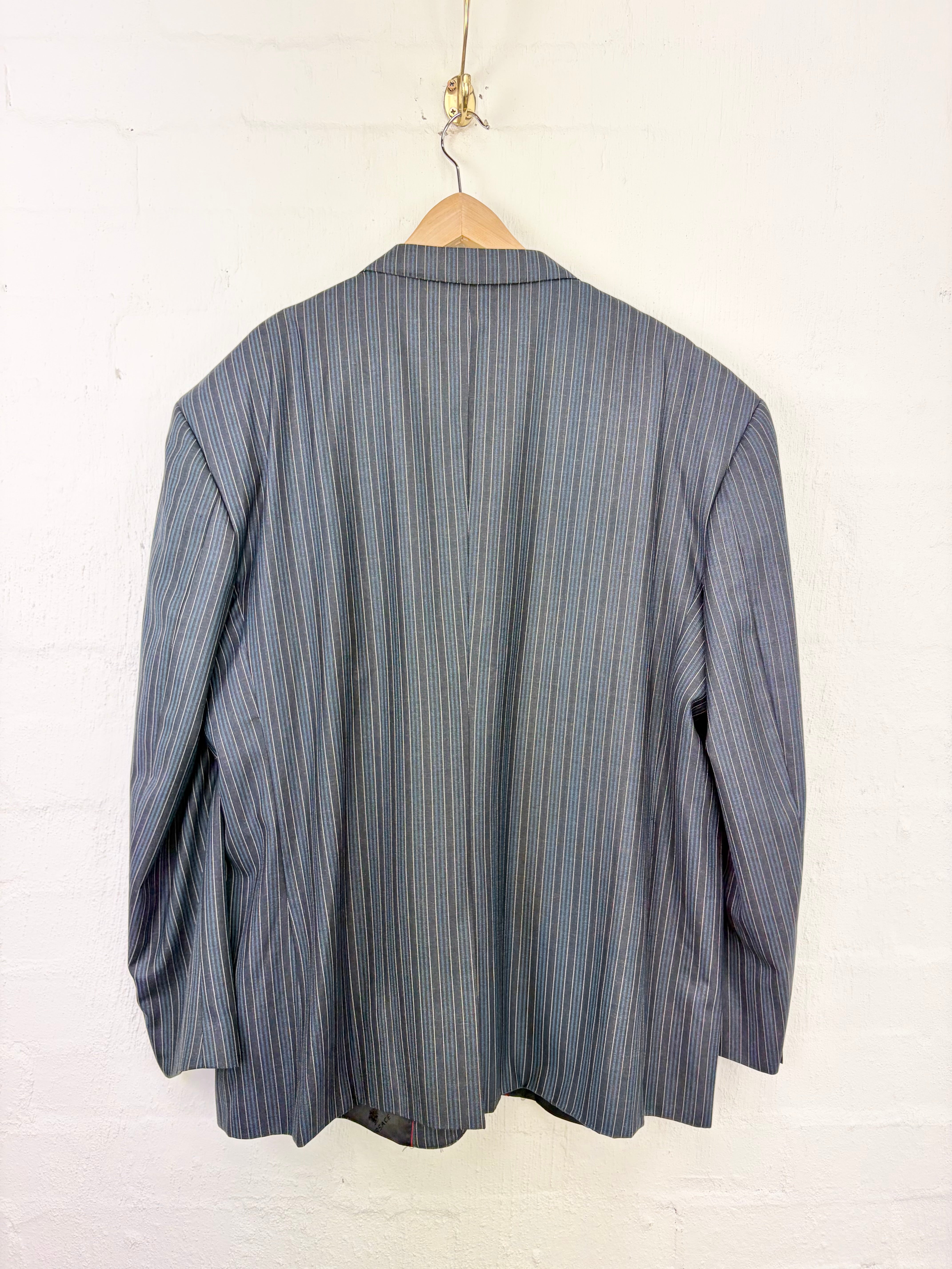 Versace Grey Blue & White Striped Wool Feel Suit - XXL