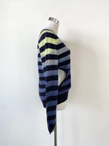 Vintage Versace Sport Green, Blue & Black Striped Cut Out Long Sleeve Top - AU6/12