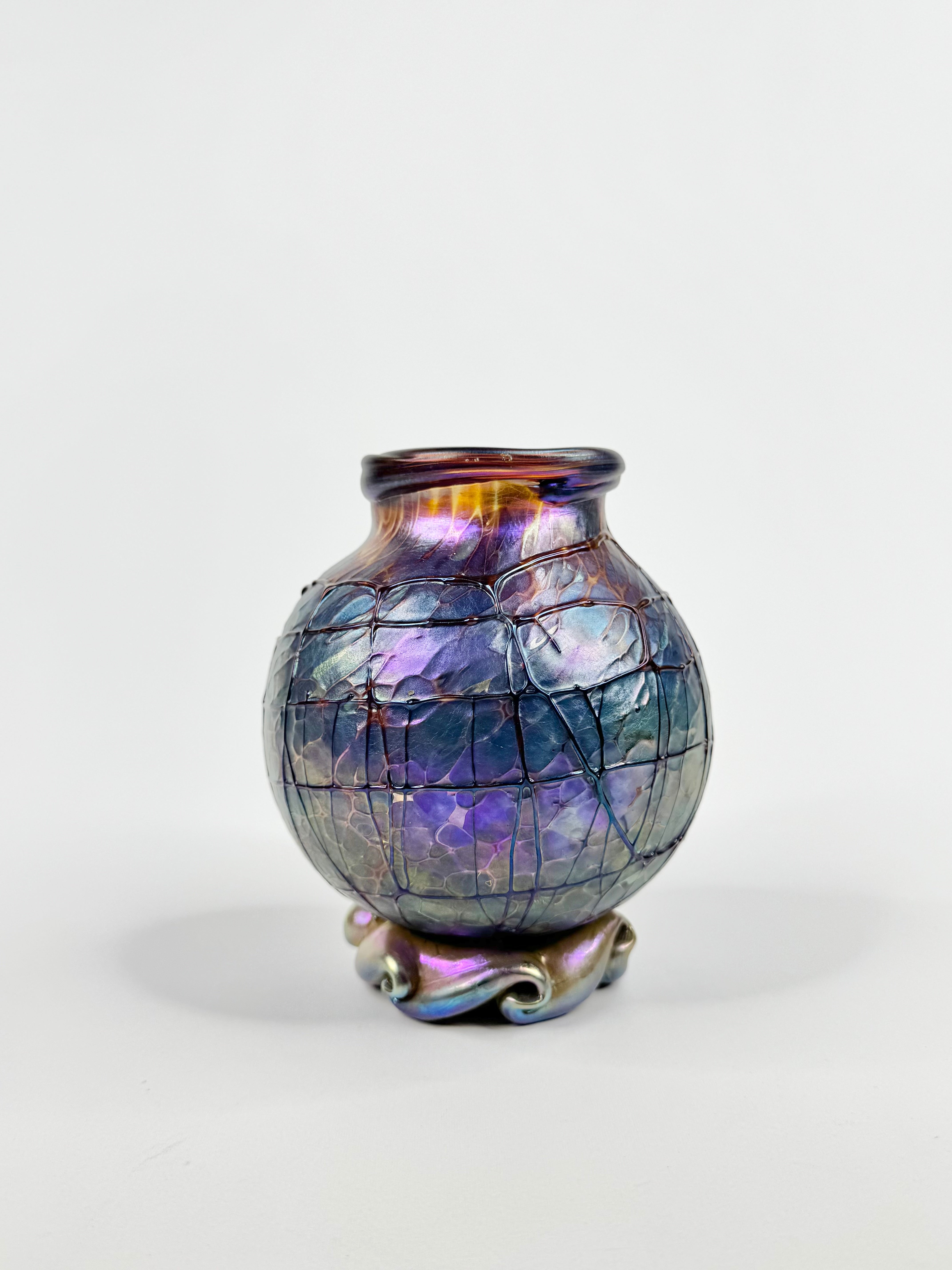 Art Nouveau Metallic Purple Swirled Glass Vase
