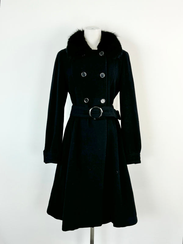 Max Mara Black Wool & Fur Coat - AU10