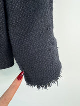 Gerard Darel Black Woven Raw Fringed Blazer - AU10