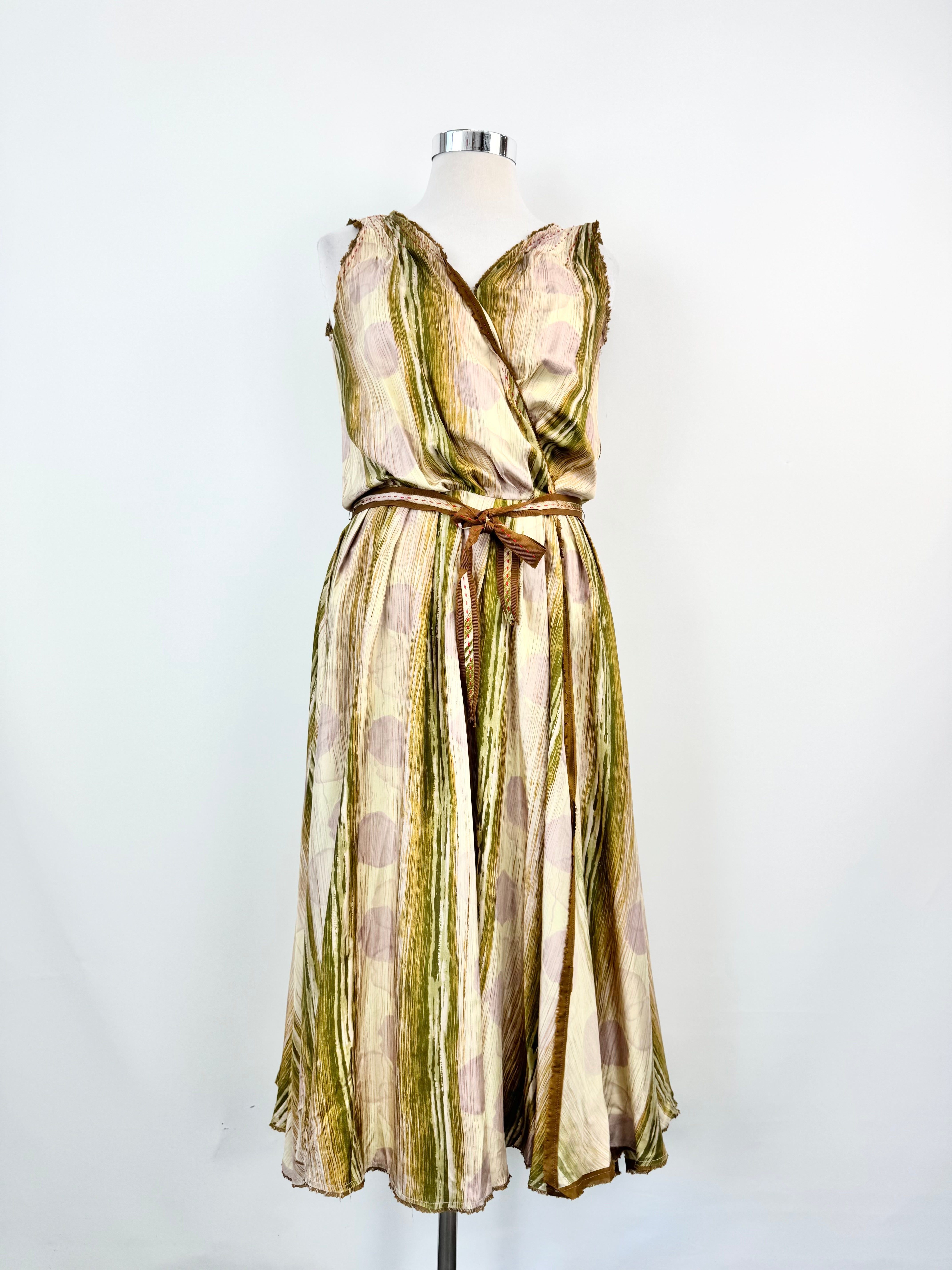 Easton Pearson Green & Mauve Striped Silk Maxi Dress - AU12