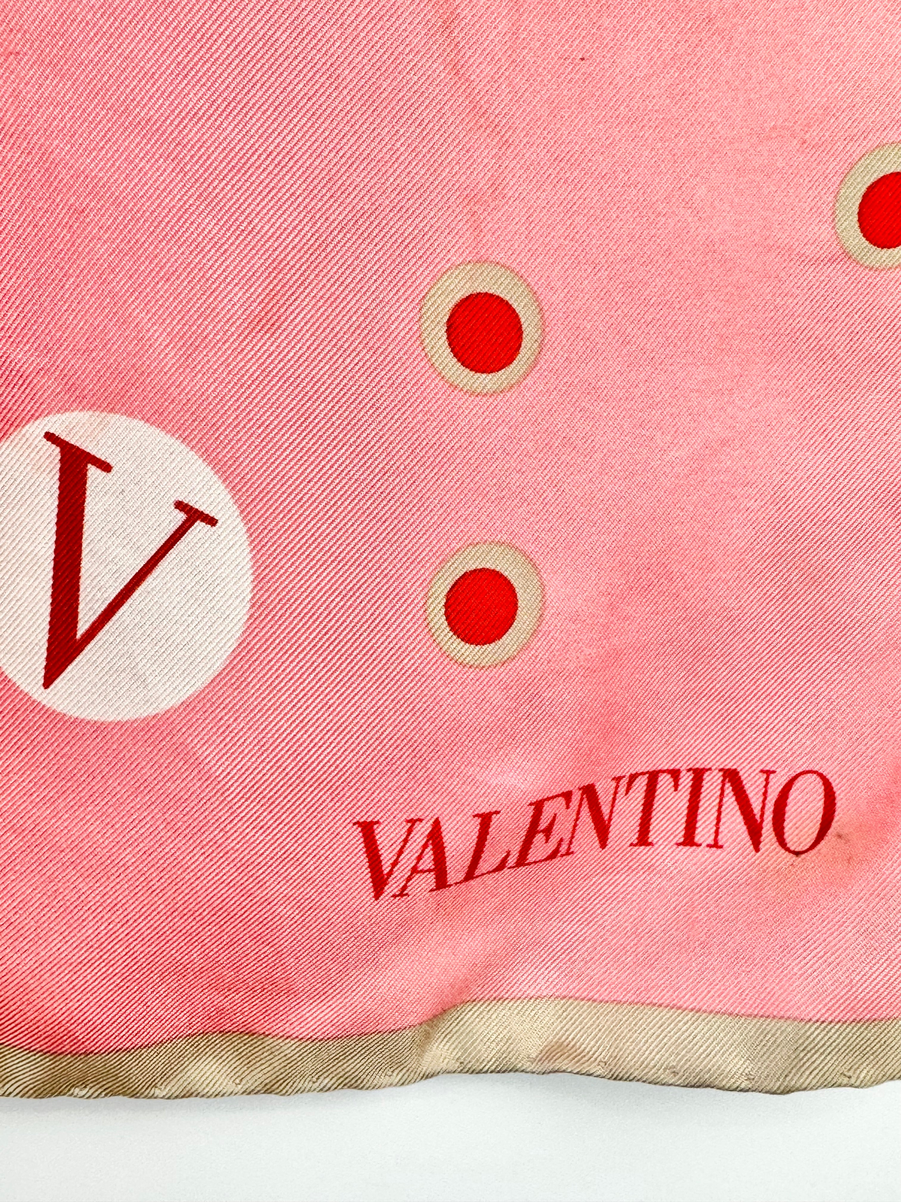 Valentino Blush Pink & Cream 'V' Silk Scarf