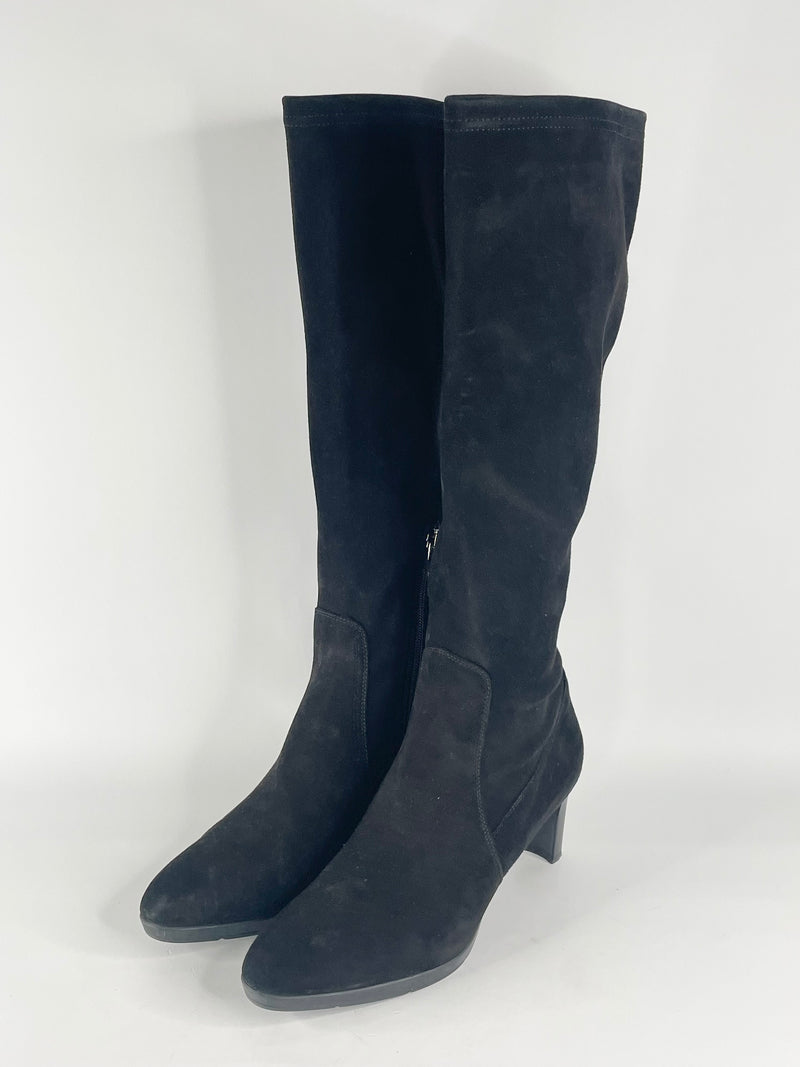 Aquatalia Black Suede Stretchy 'Dahlia' Boots - EU40.5