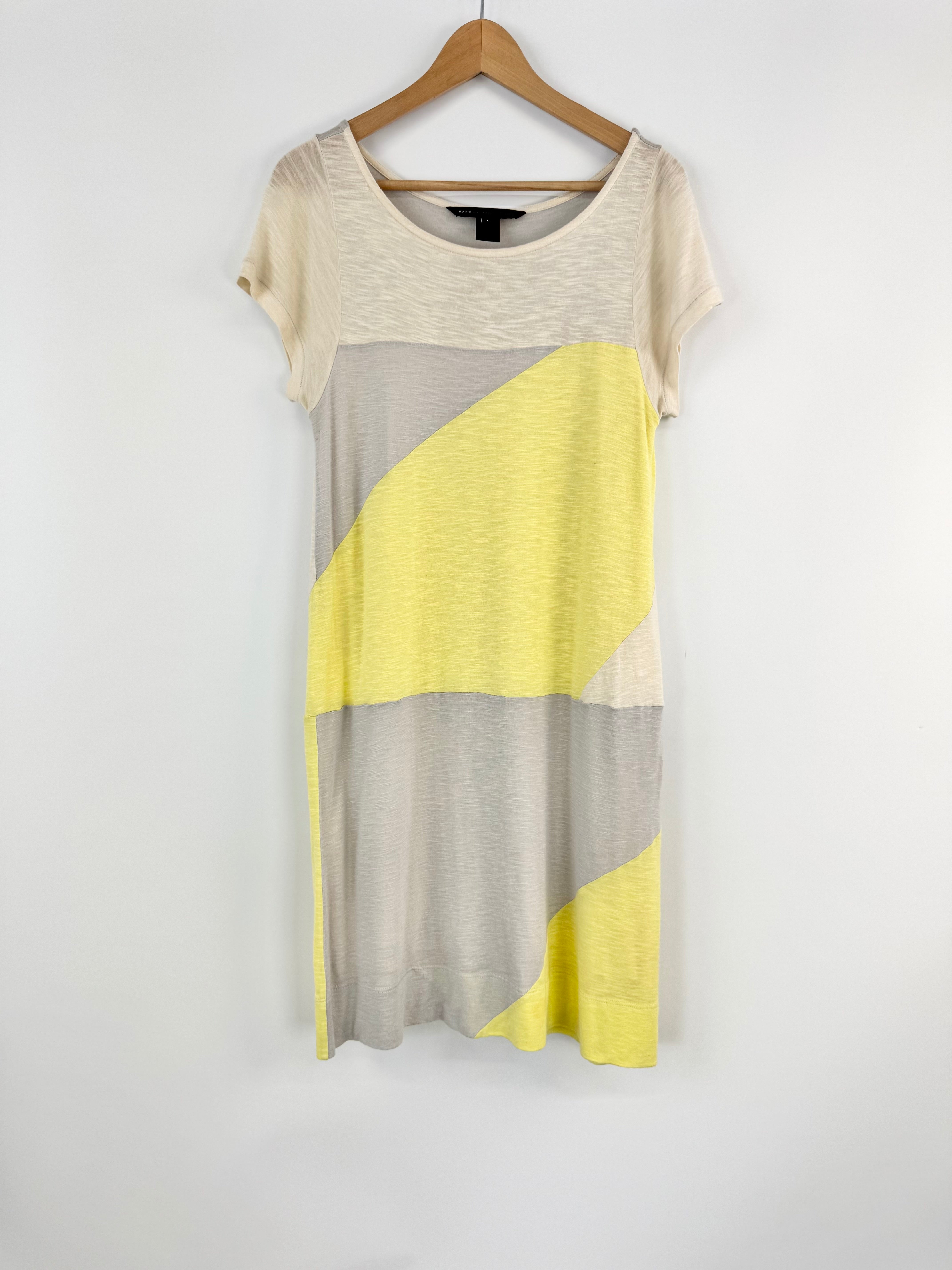 Marc Jacobs Taupe, Beige & Yellow Spliced T-Shirt Dress - AU12/14