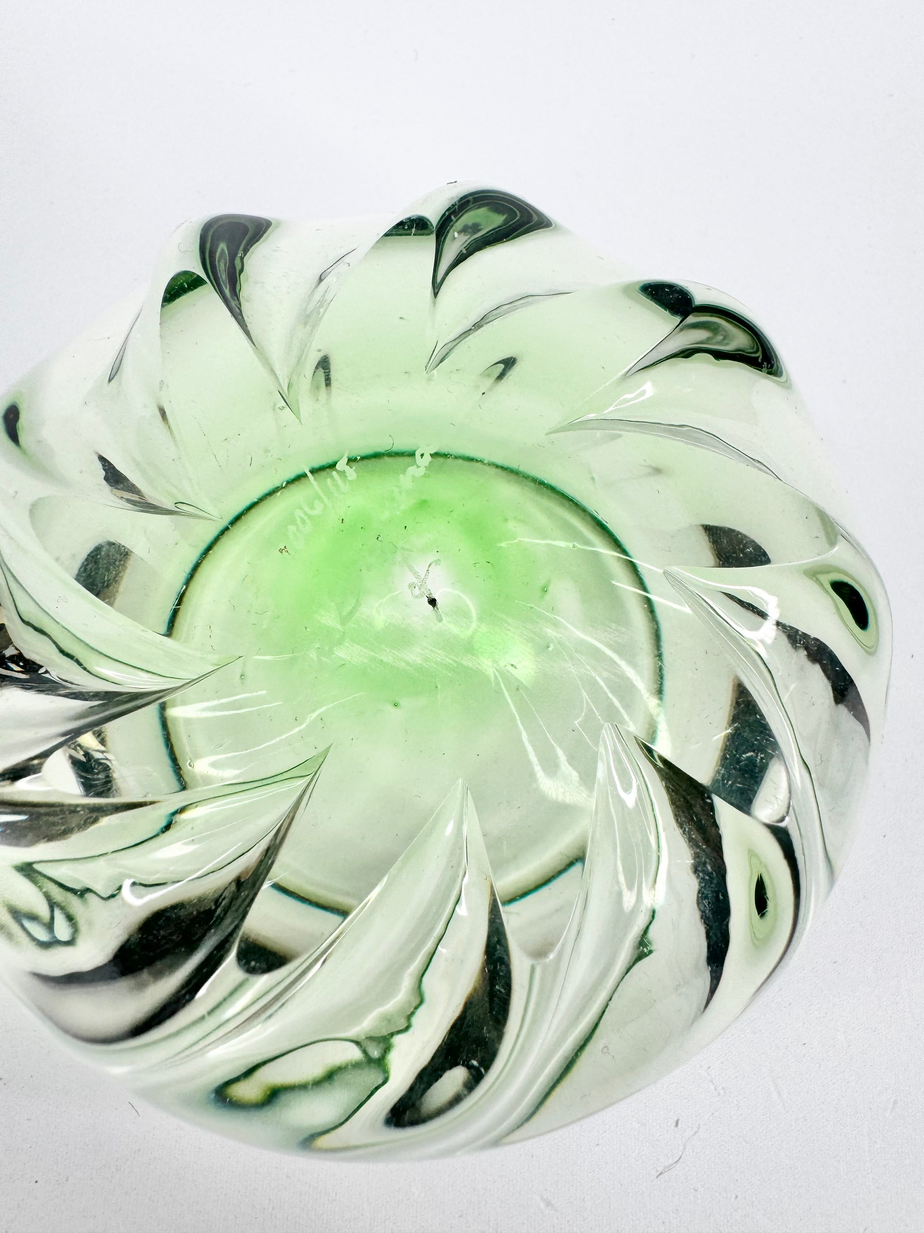 Orrefors Signed Eva Green Tinted Sculptured Art Glass Bowl