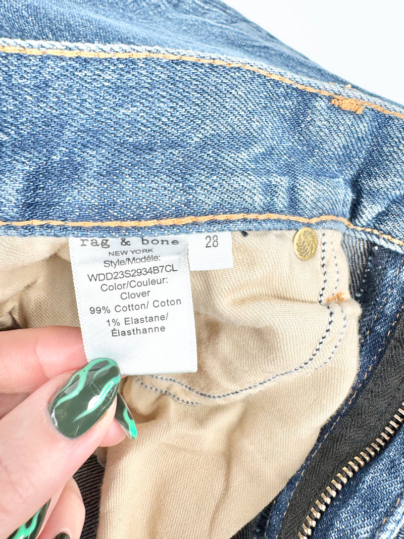 Rag & Bone Blue Denim 'Harlow' Mid Rise Straight Leg Jeans - 28
