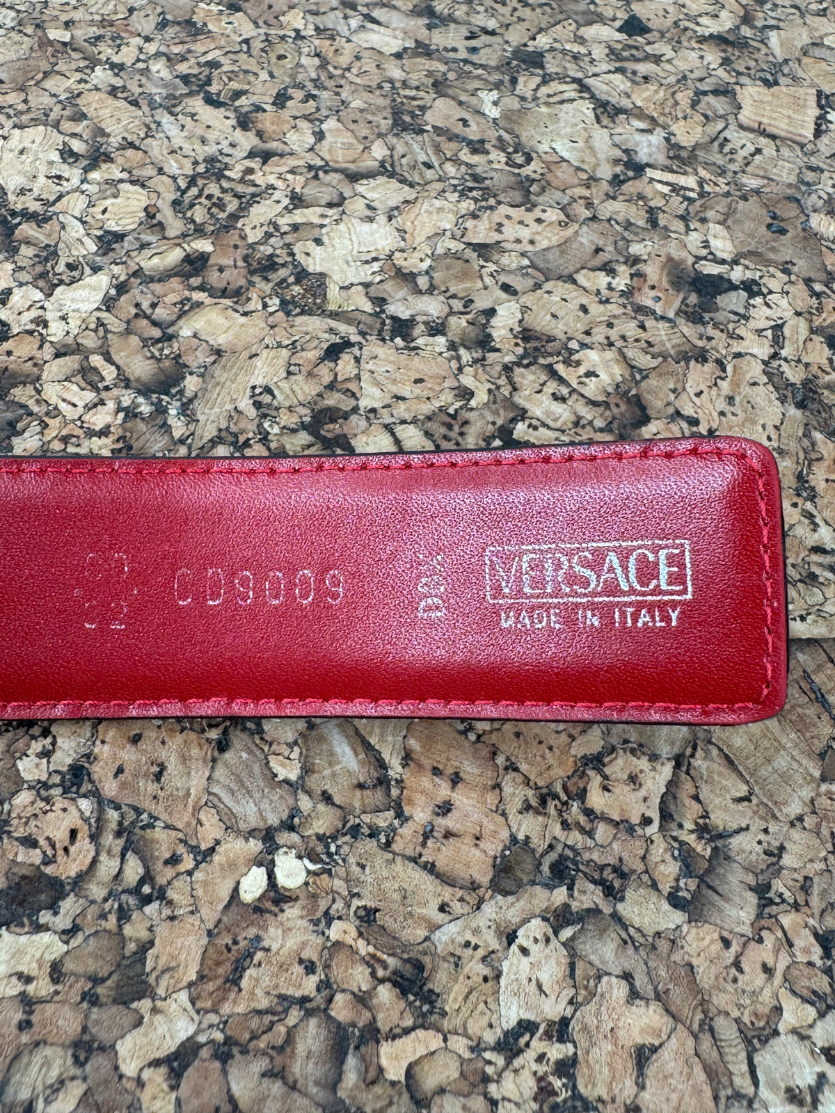 Vintage Versace Medusa & Greek Key Cherry Red Leather Belt