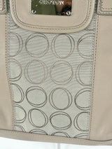 Oroton Beige Leather & Monogrammed Panel Handbag