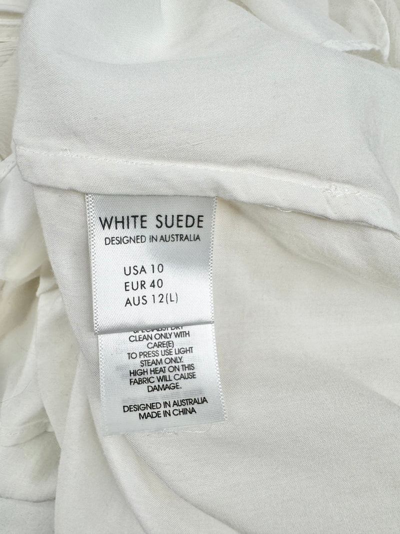 White Suede 'Silk X Blouse' NWT - AU12