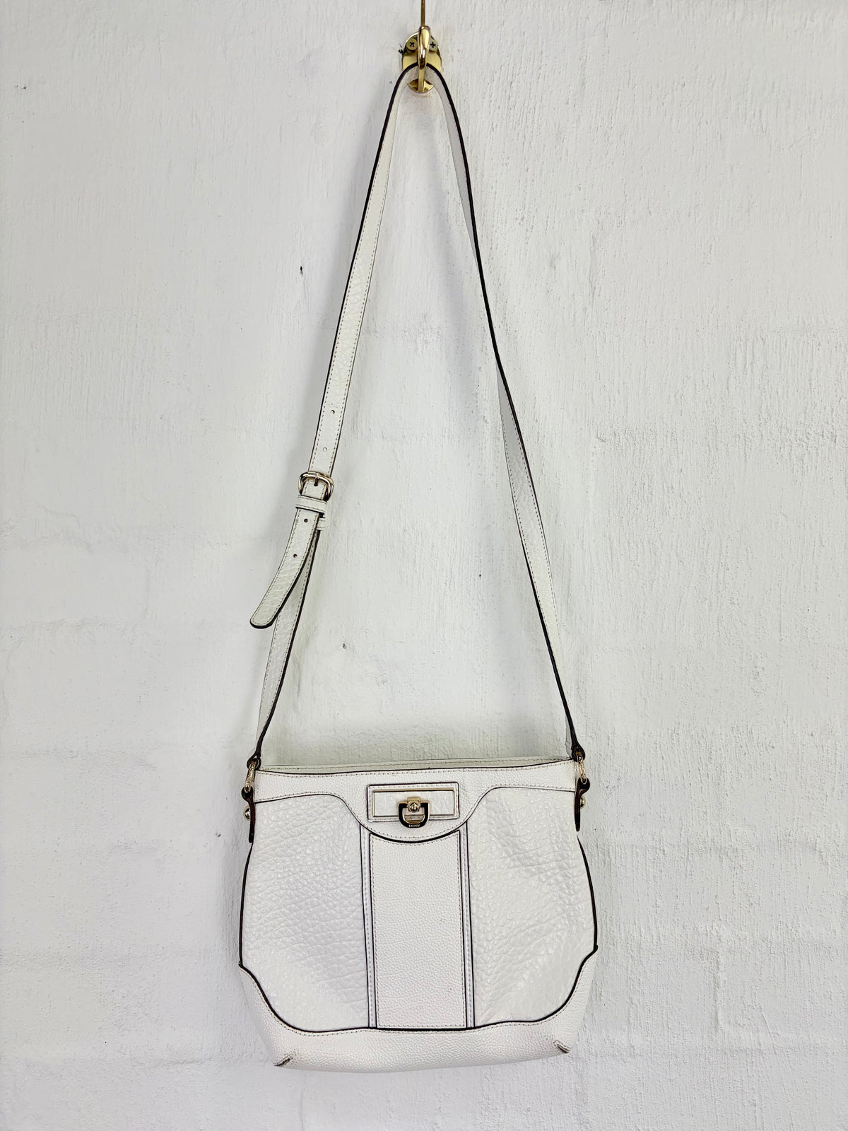 DKNY White Grained Leather Shoulder Bag
