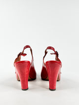 Vintage Philip Heath  'Claudette' Red Dot Sling Backs - EU40