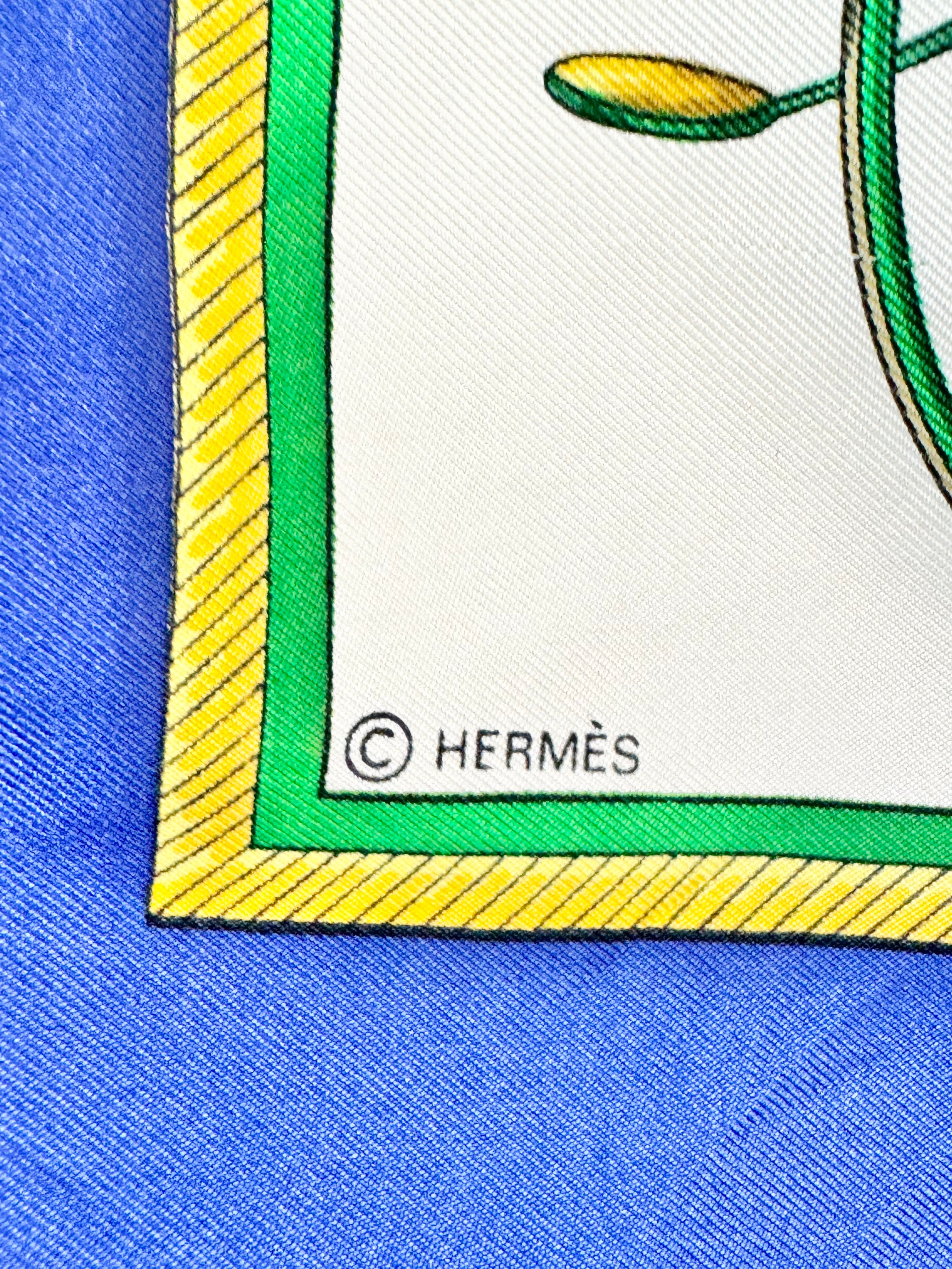 Hermès Scarf Carré ‘les voitures à transformation’ Blue Silk Scarf