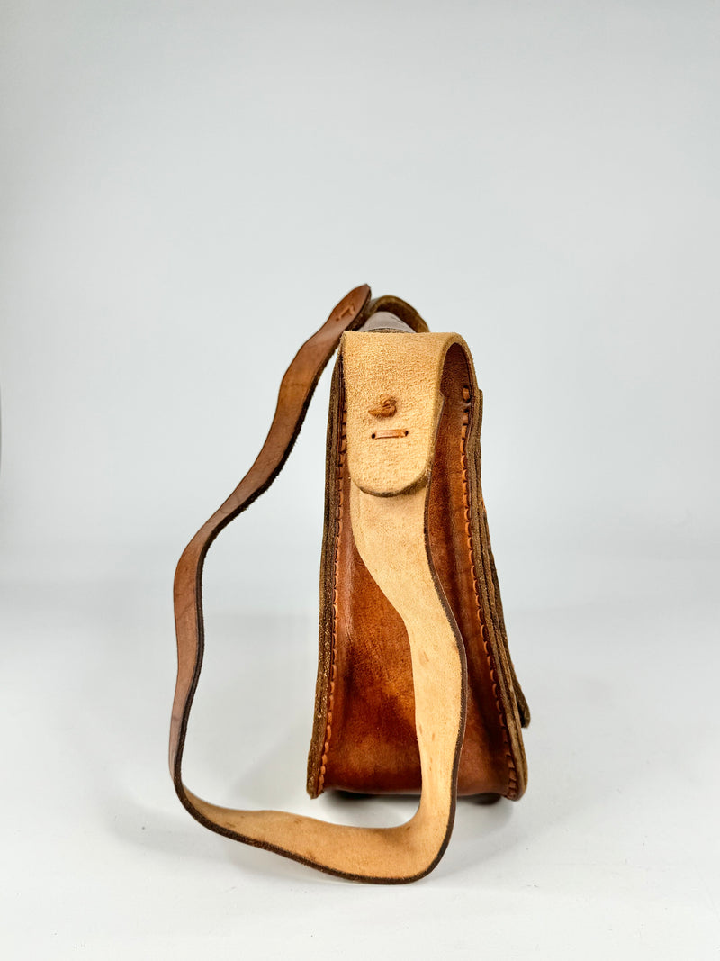 Hand Made Tan Cherry Blossom Stamped Leather Cross Body Bag