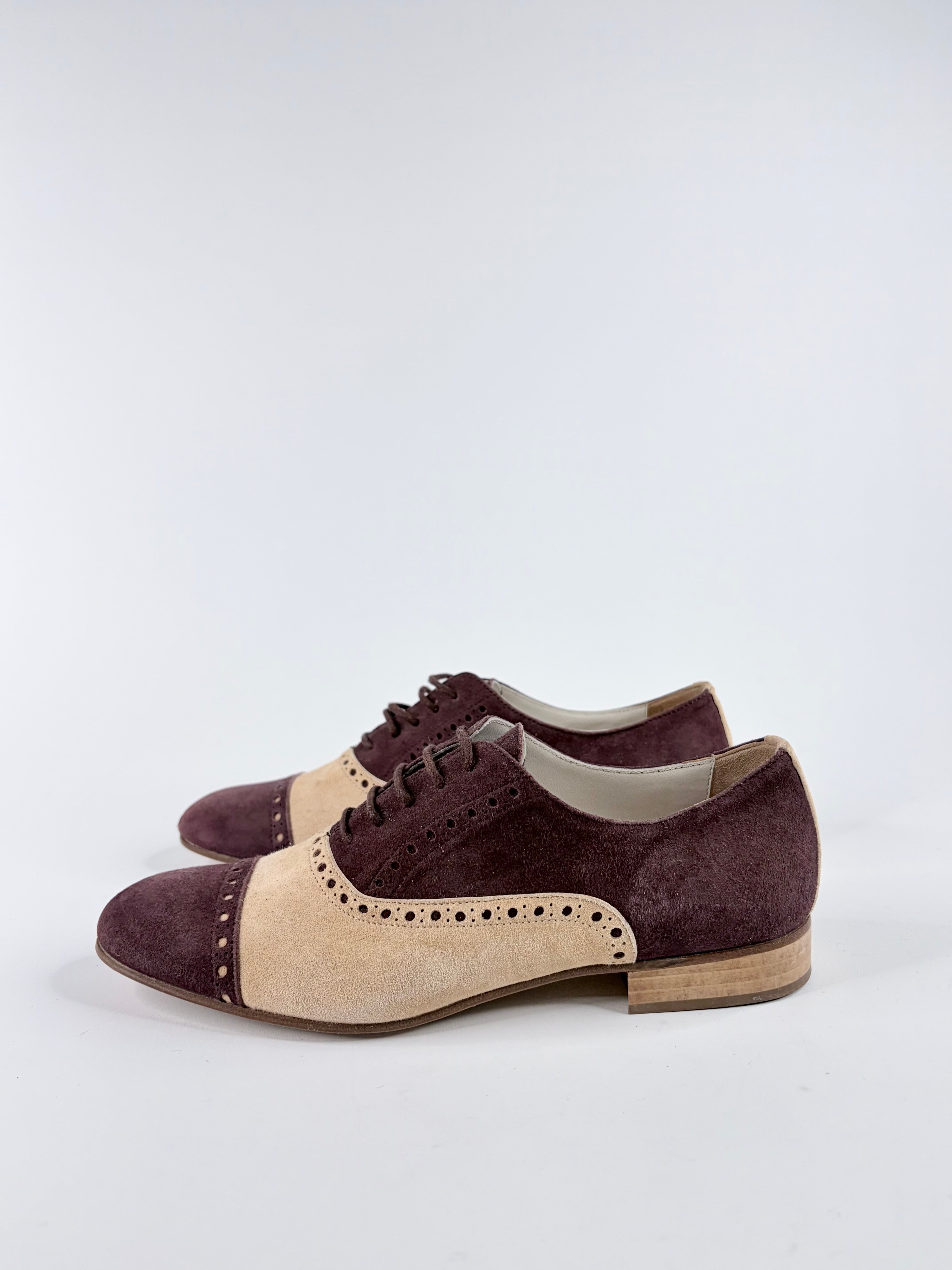 Habbot Cream & Bordeaux Suede Brogue Oxfords - EU38