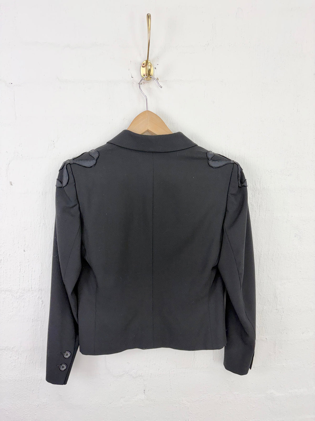 Vintage 80s Bill Blass Black Applique Shoulder Cropped Jacket - AU10