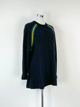 T By Alexander Wang Neon Trim Black Wool Cable Knit Sweater - M