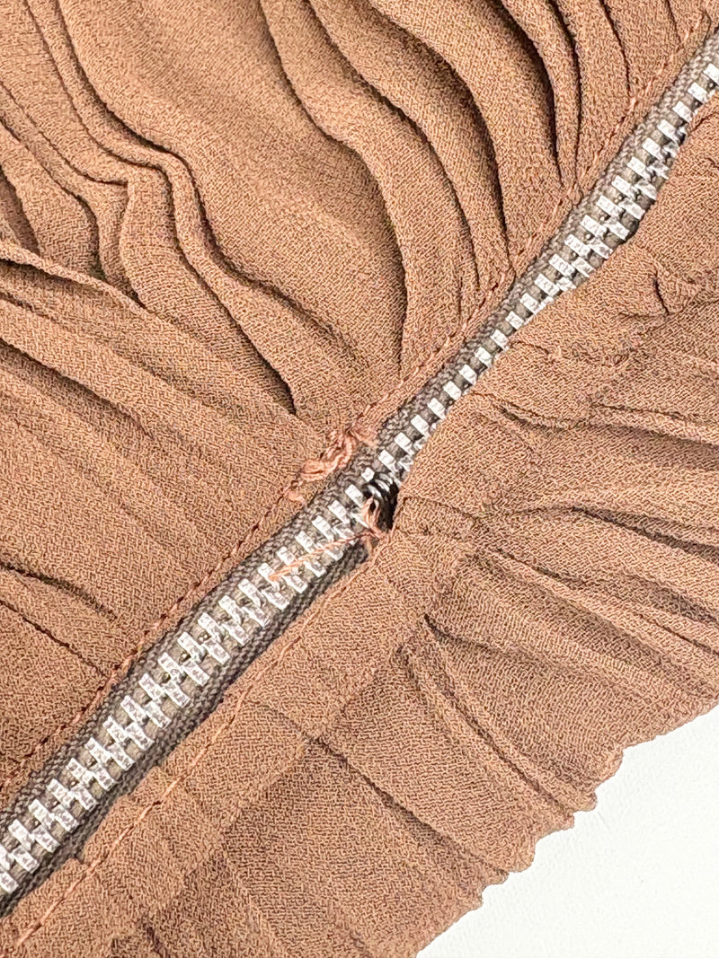 Vintage Chocolate Brown Ruffled Midi Short Sleeve Dress - AU8