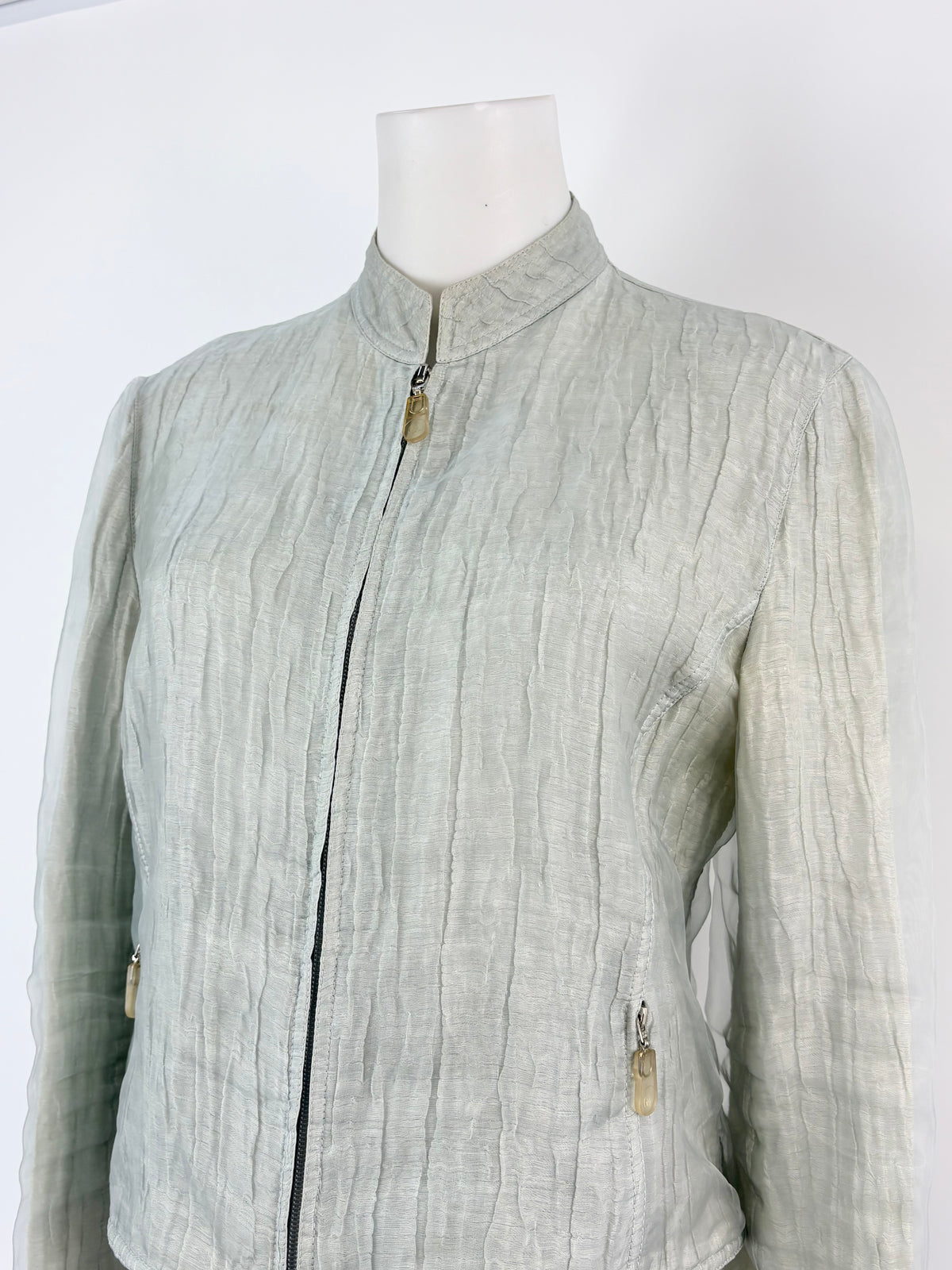 Vintage 90s Giorgio Armani Mint-Green Linen & Silk Blend Jacket - AU10/12