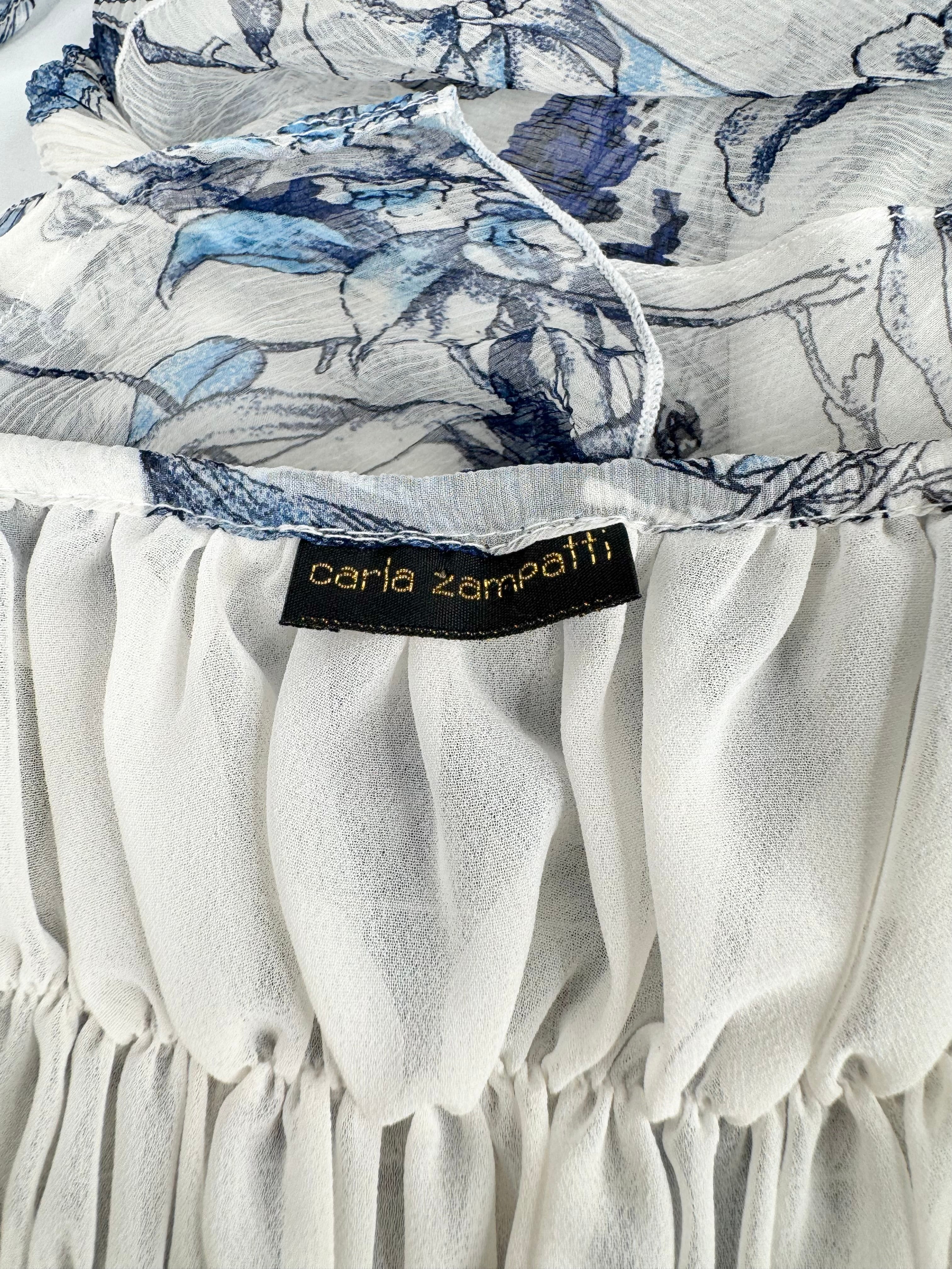 Carla Zampatti Blue White Toile Silk Dress & Blouse - AU12