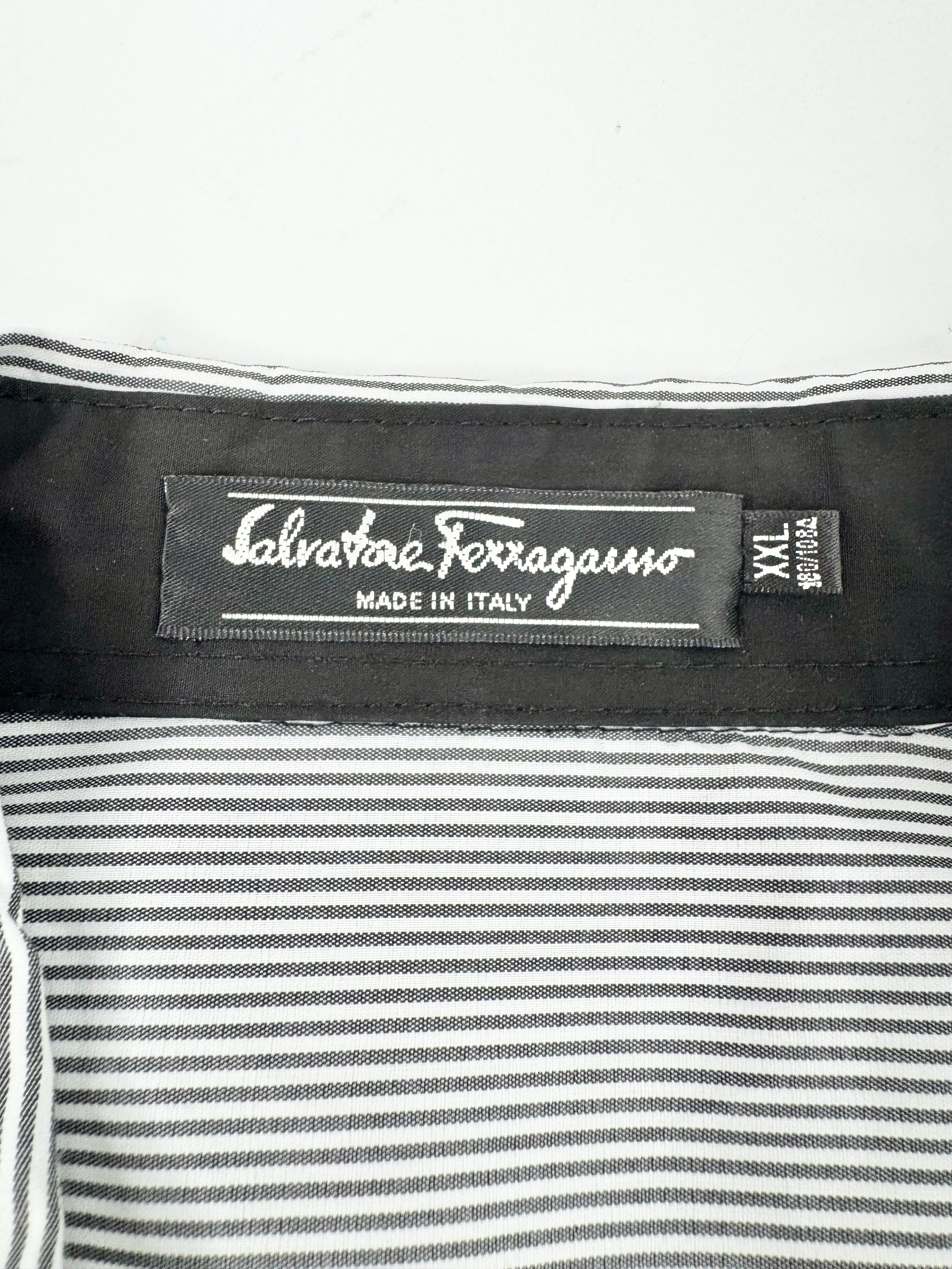 Vintage Salvatore Ferragamo Black & White Striped Shirt - XL