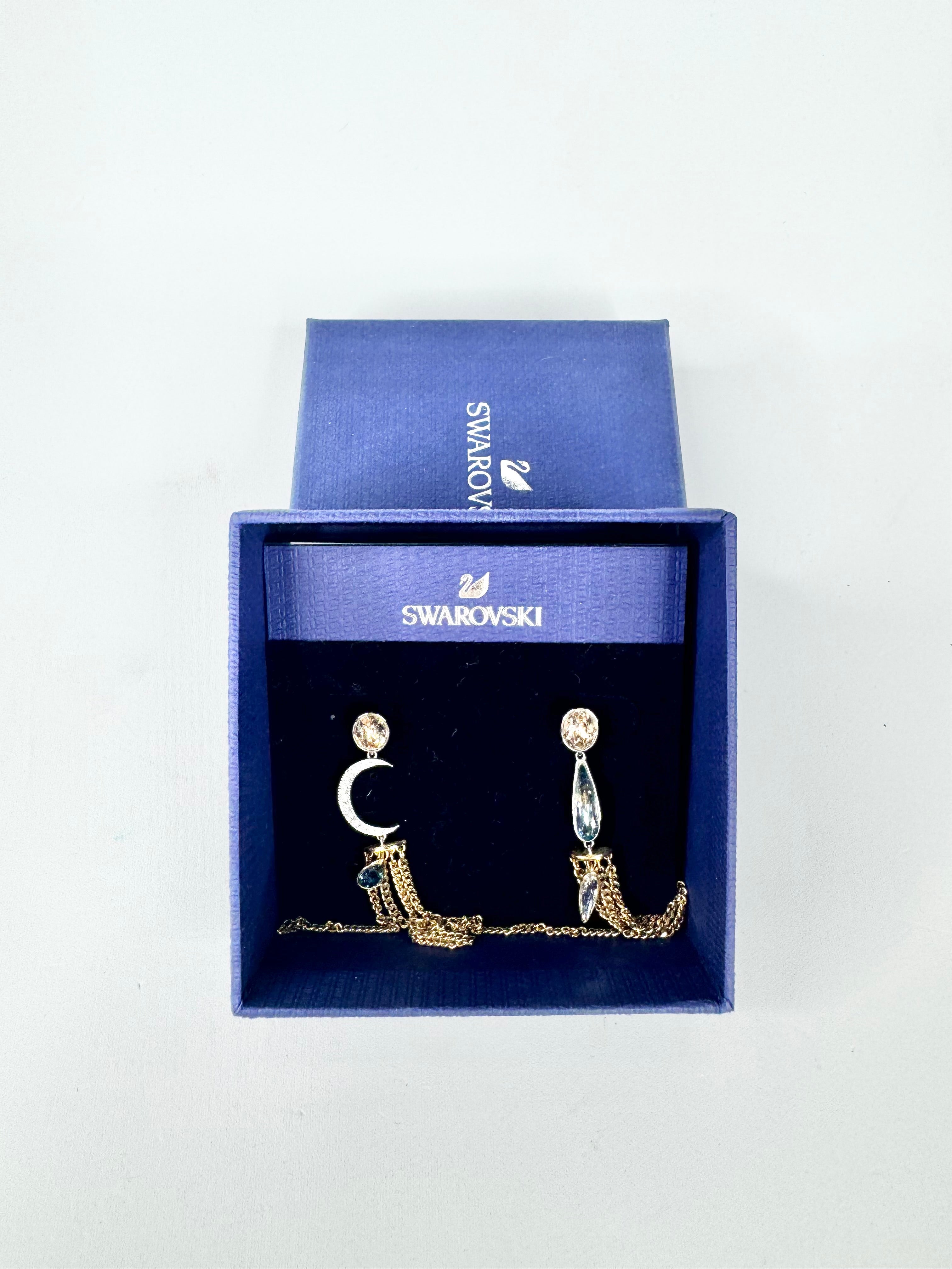 Swarovski Silver & Gold Moon Drop Stud Earrings