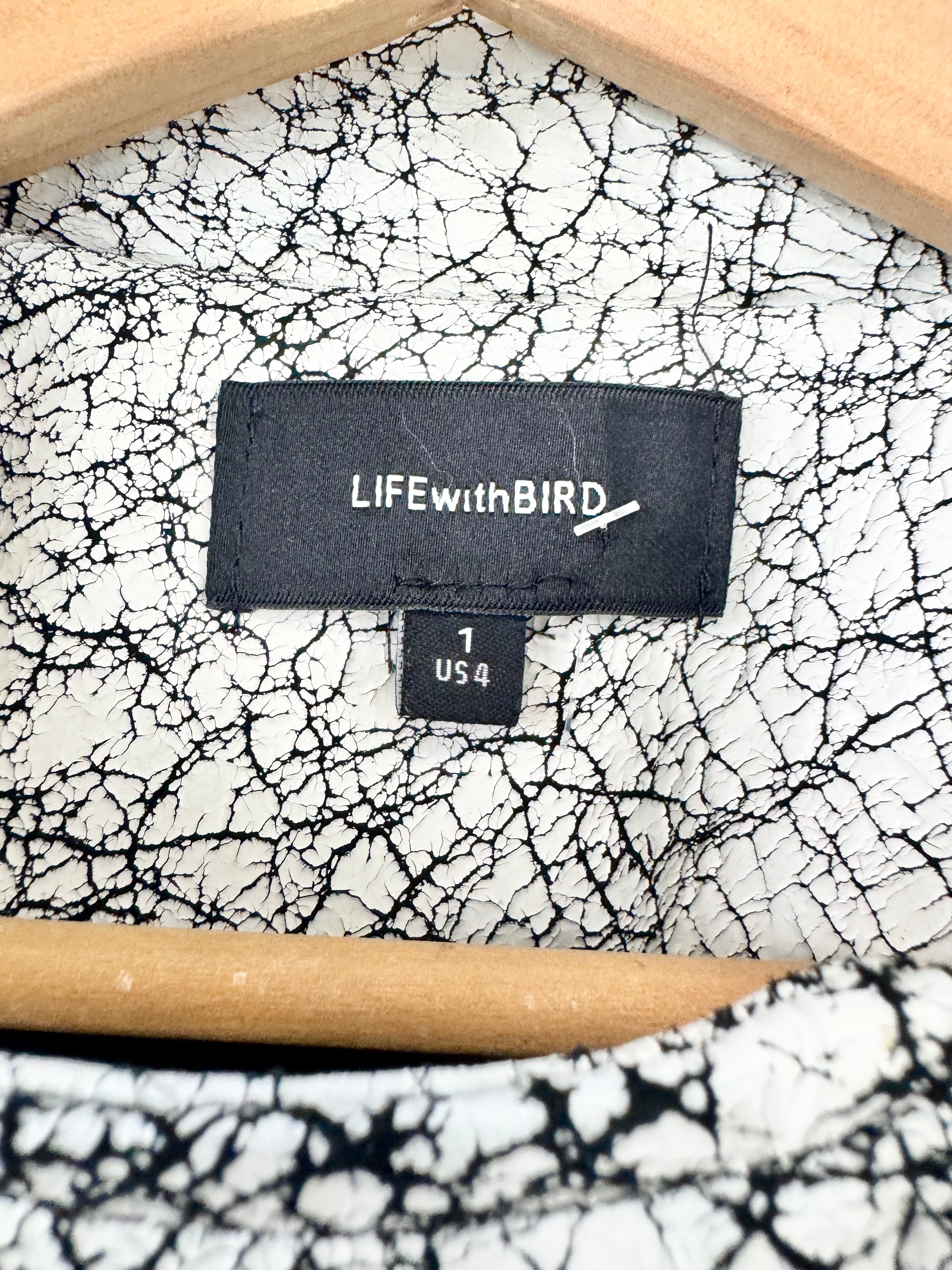 Life with Bird Black & White Crackle Leather Biker Jacket - AU8