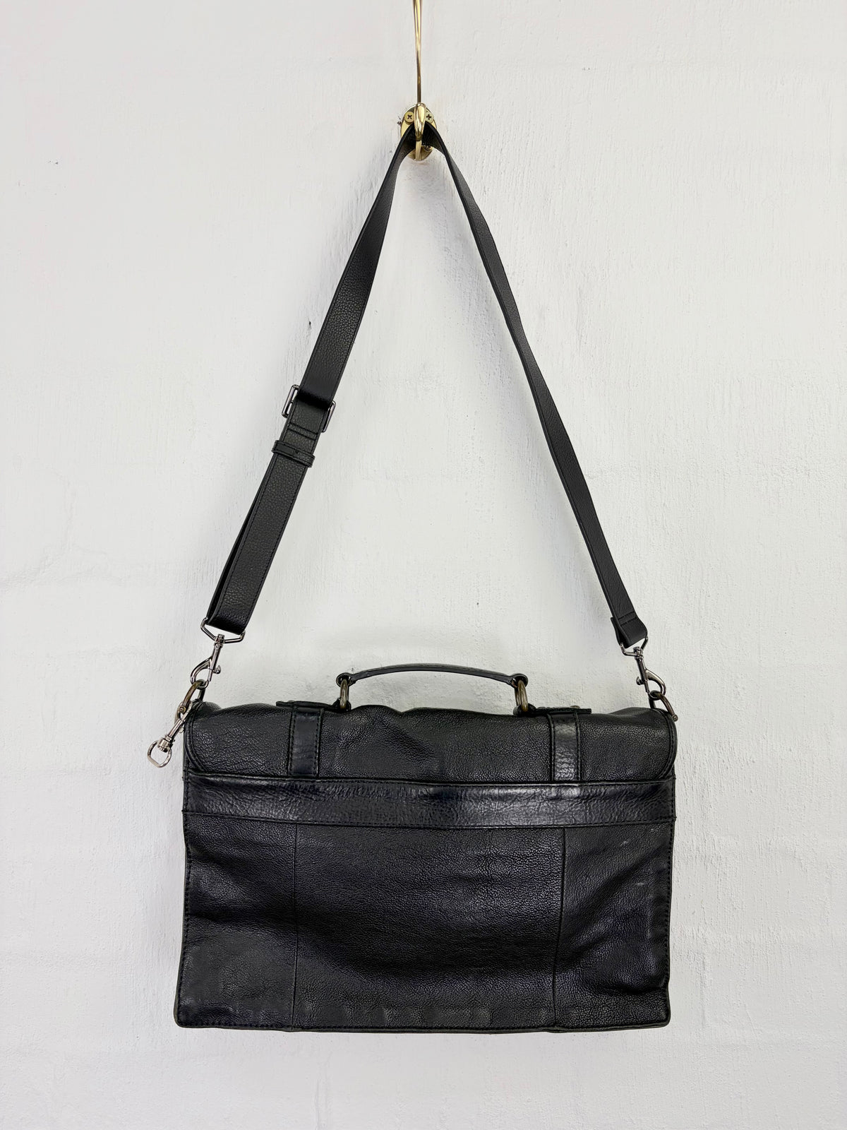 Fossil Black Grained Leather Messenger Bag