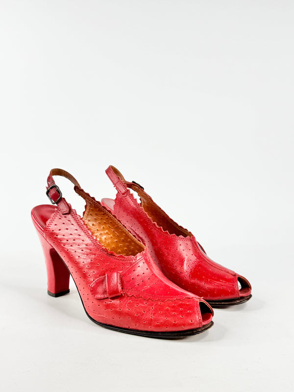 Vintage Philip Heath  'Claudette' Red Dot Sling Backs - EU40