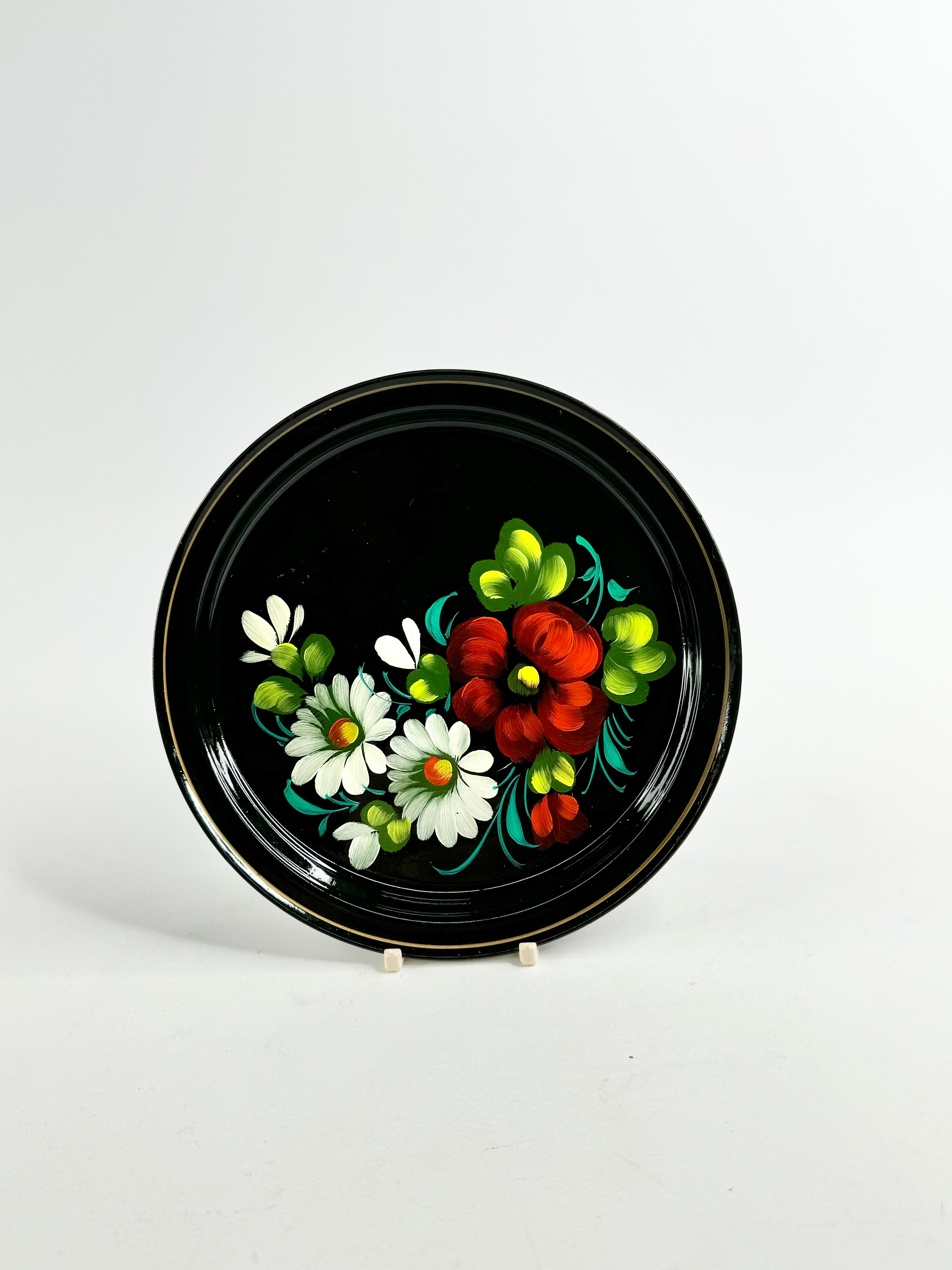 Vintage Russian Black Floral UEHA 83 Koh Plate