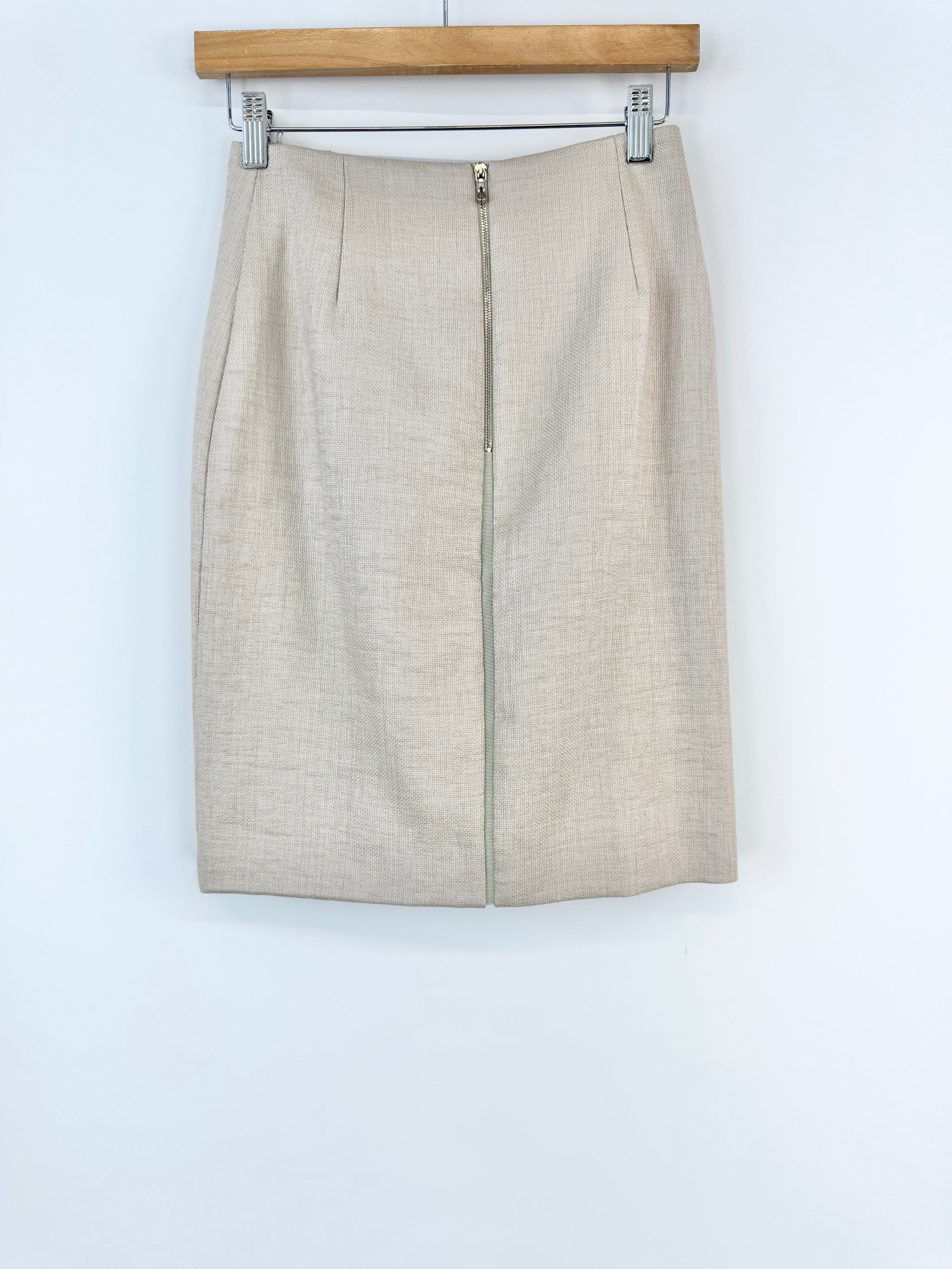 Willow Beige Raffia Silk Lined Pencil Skirt - AU6