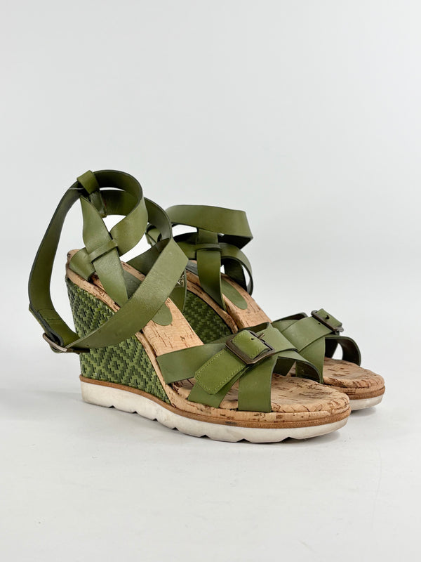 Scanlan Theodore Green Leather Cork Wedges - EU38