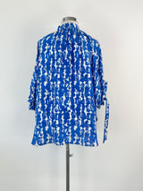 Christian Wijnants Blue & White Patterned Silk Blouse - AU10/12