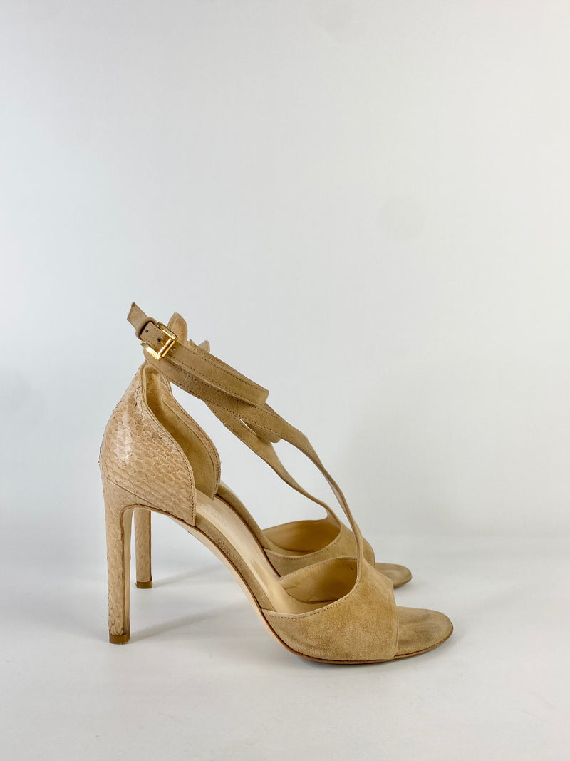 Bianca Buccheri Sanded Suede & Snake Embossed Leather Stilettos - EU37