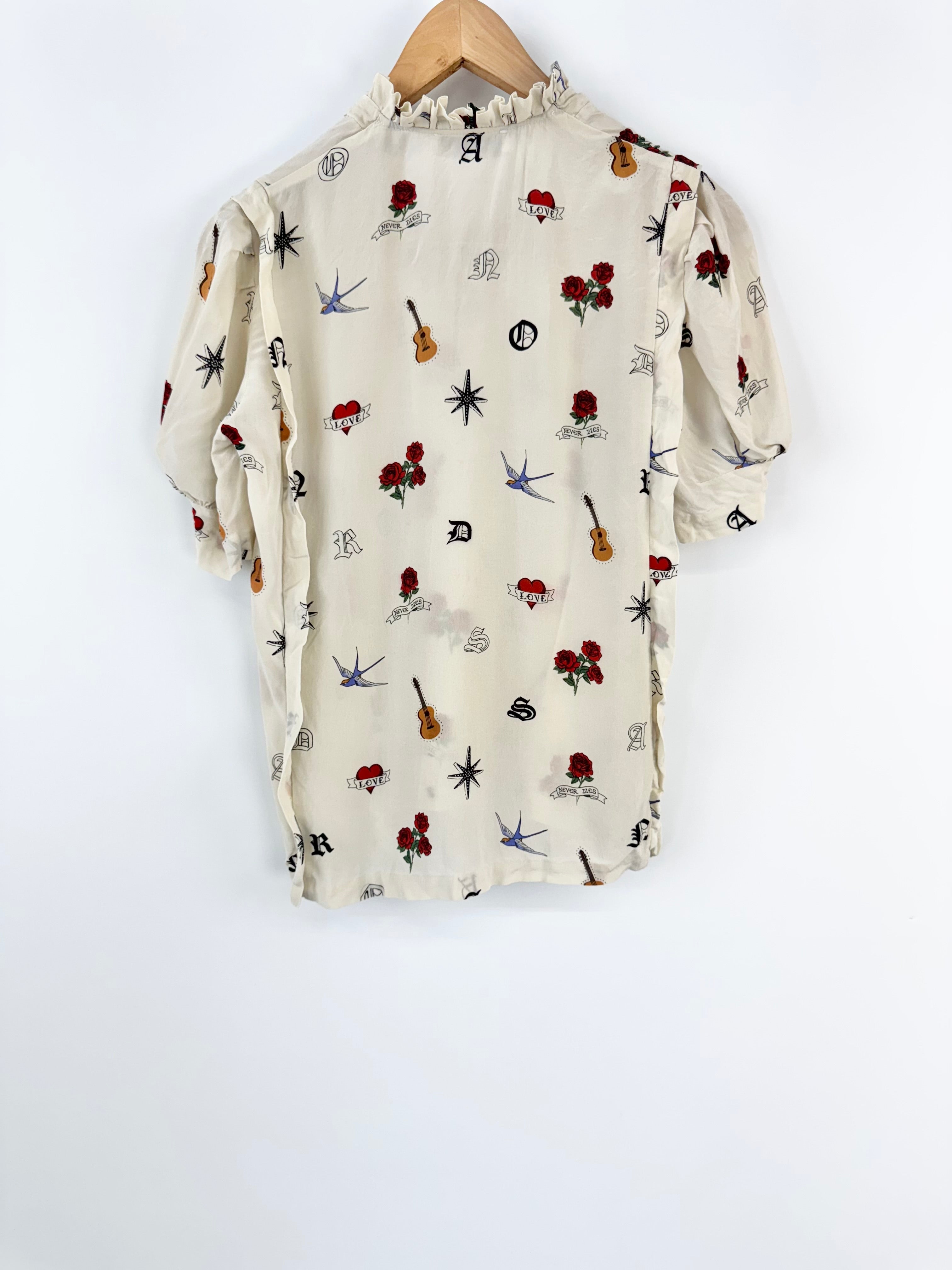 Sandro Silk Tattoo Print Top - AU8/10