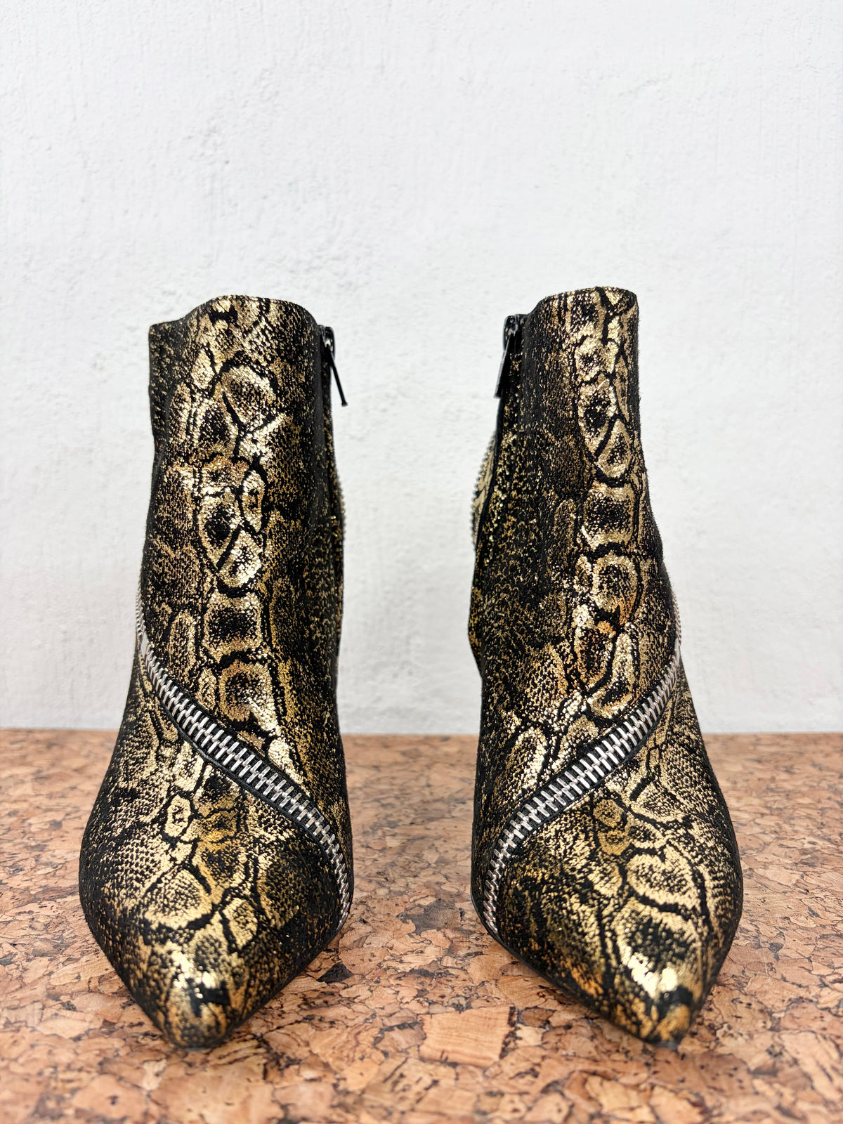 Saint Laurent Black & Gold Snakeskin Pattern ‘Highhill’ Stiletto Boots - EU37