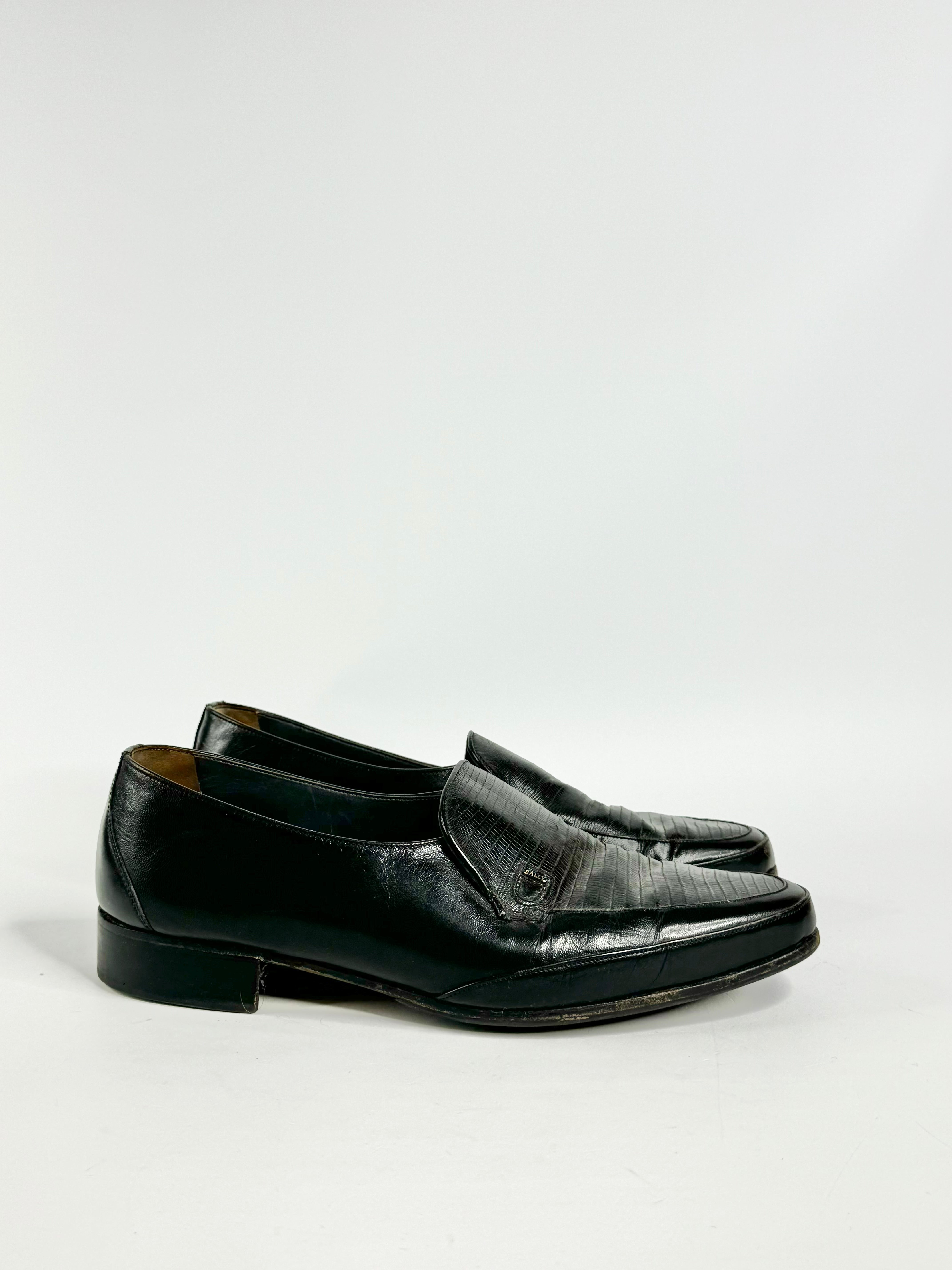 Vintage Bally Black Textured Loafers - EU42