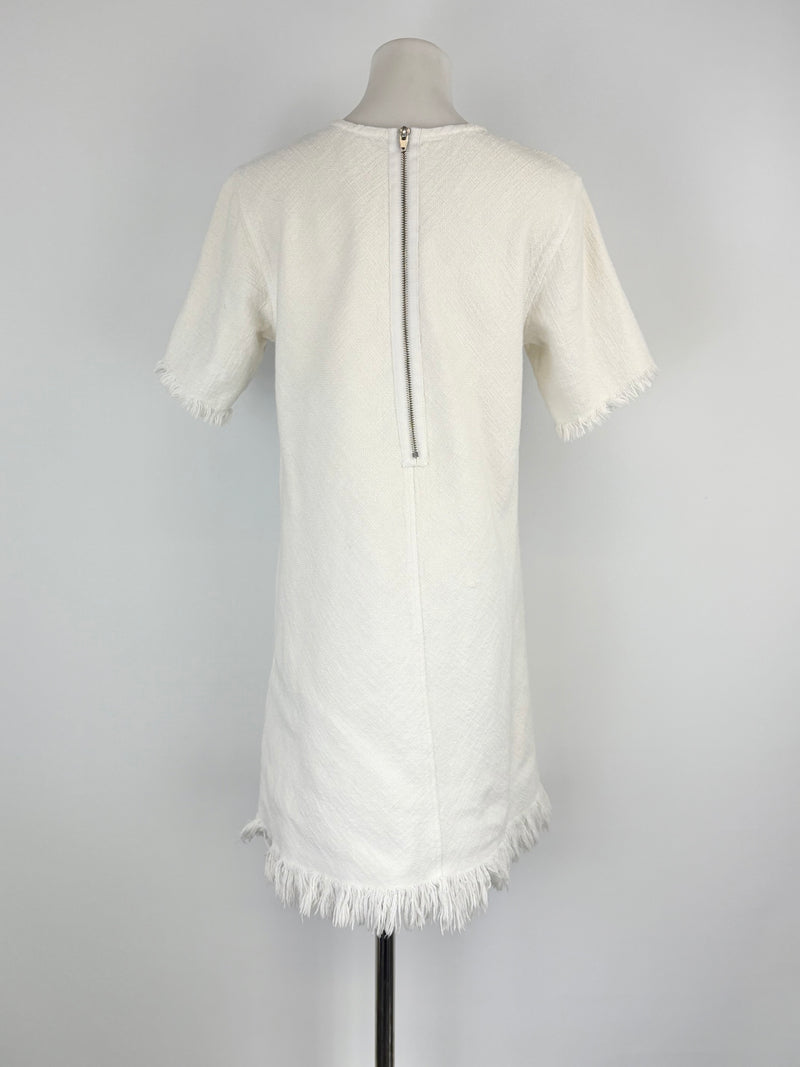 T by Alexander Wang Cream Textured Fringed-Hem Dress - AU10/12