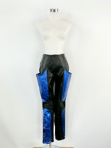 Christina Exie Black & Metallic Blue Leather Skinny Leg Slacks - AU8