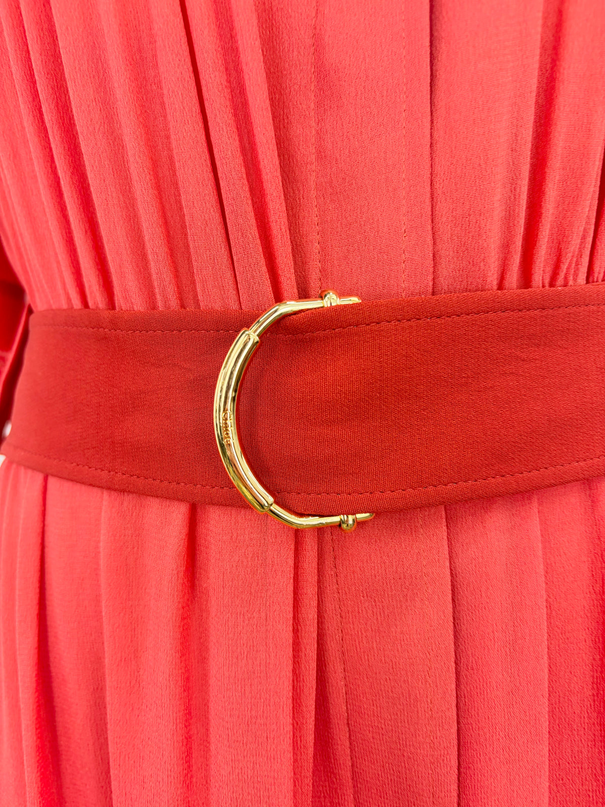 Chloé Sepia Orange Romantic Belted Crepe Dress NWT - AU10