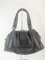 Oroton Large Black Leather Shoulder Bag