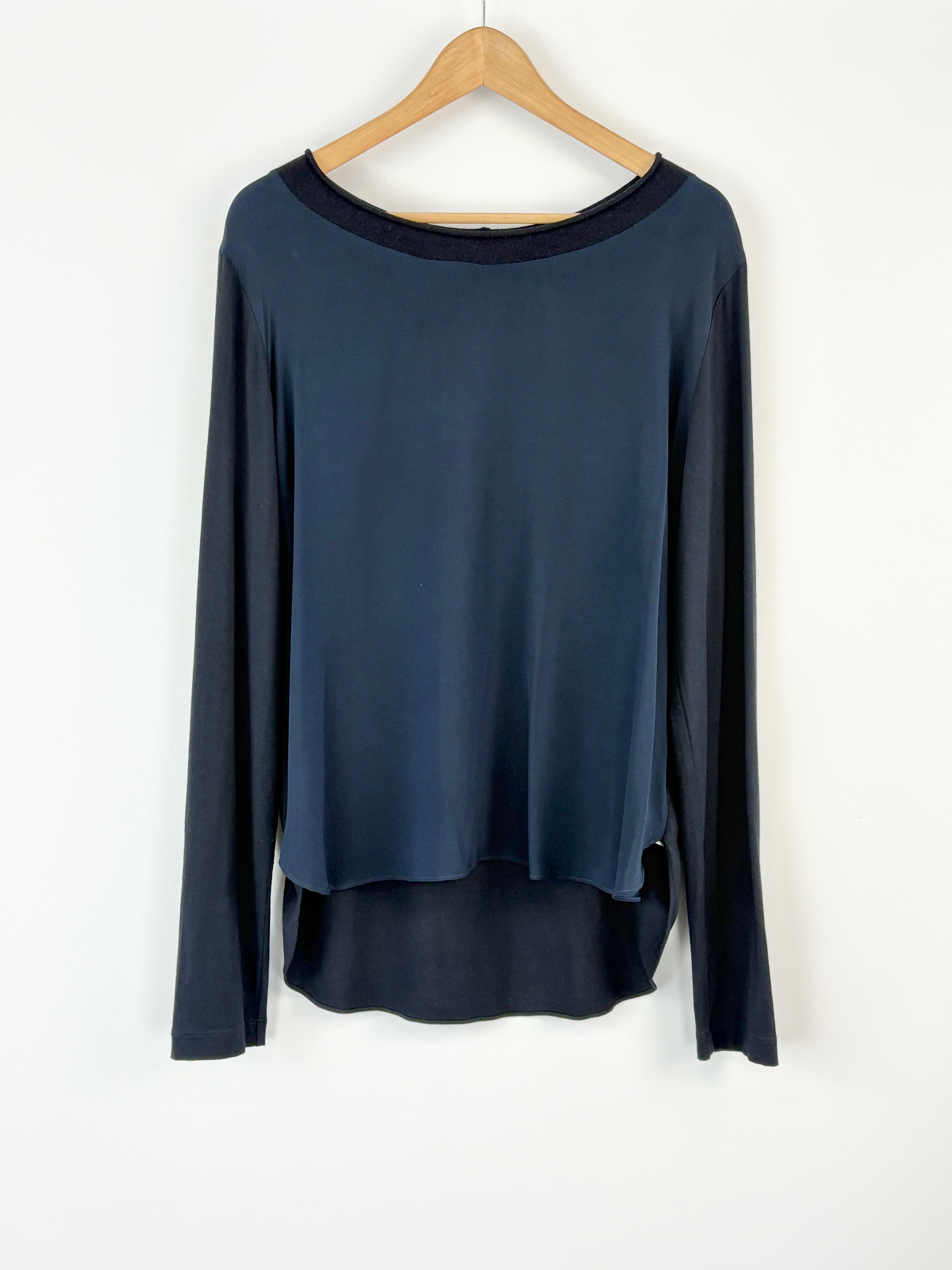 Le Tricot Perugia Navy Blue Silk Top - AU12/14