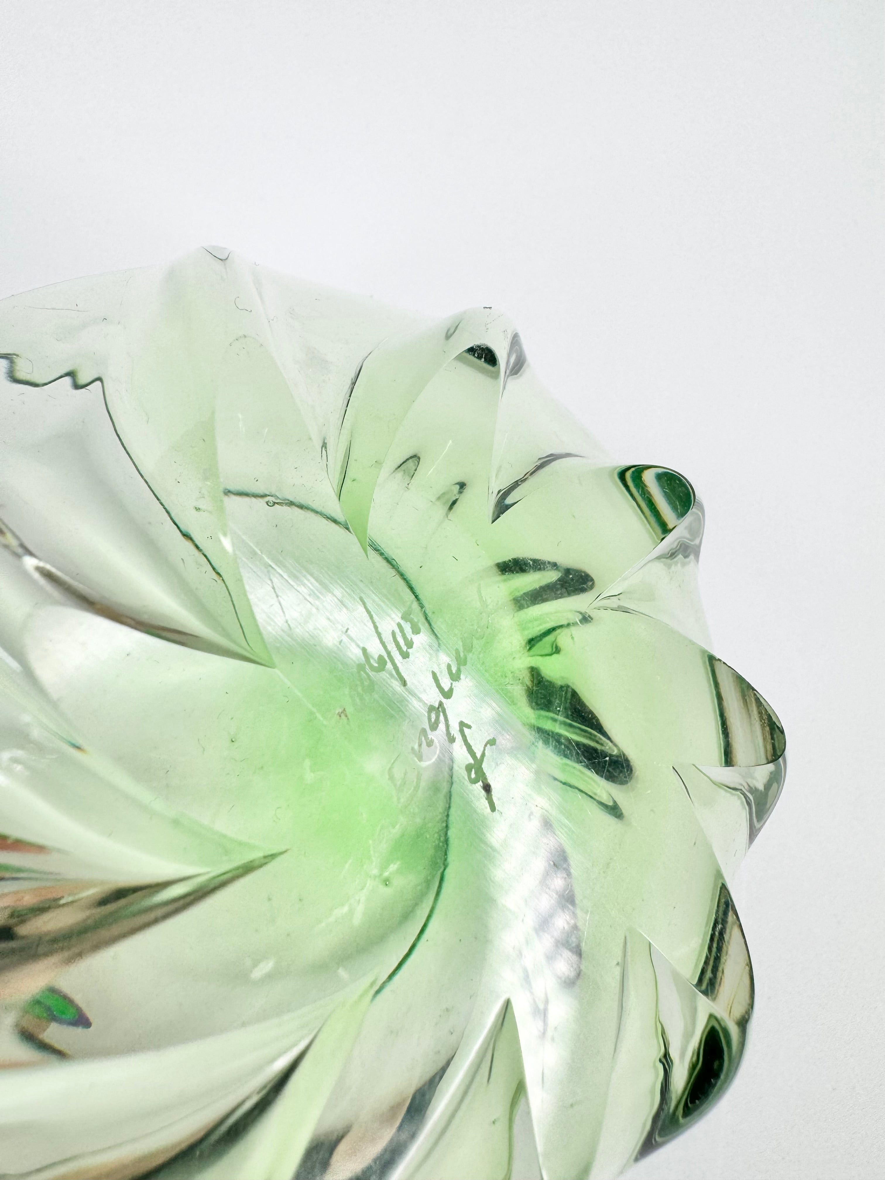 Orrefors Signed Eva Green Tinted Sculptured Art Glass Bowl