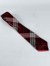 Kenzo Dark Red Plaid with Florals Silk Tie